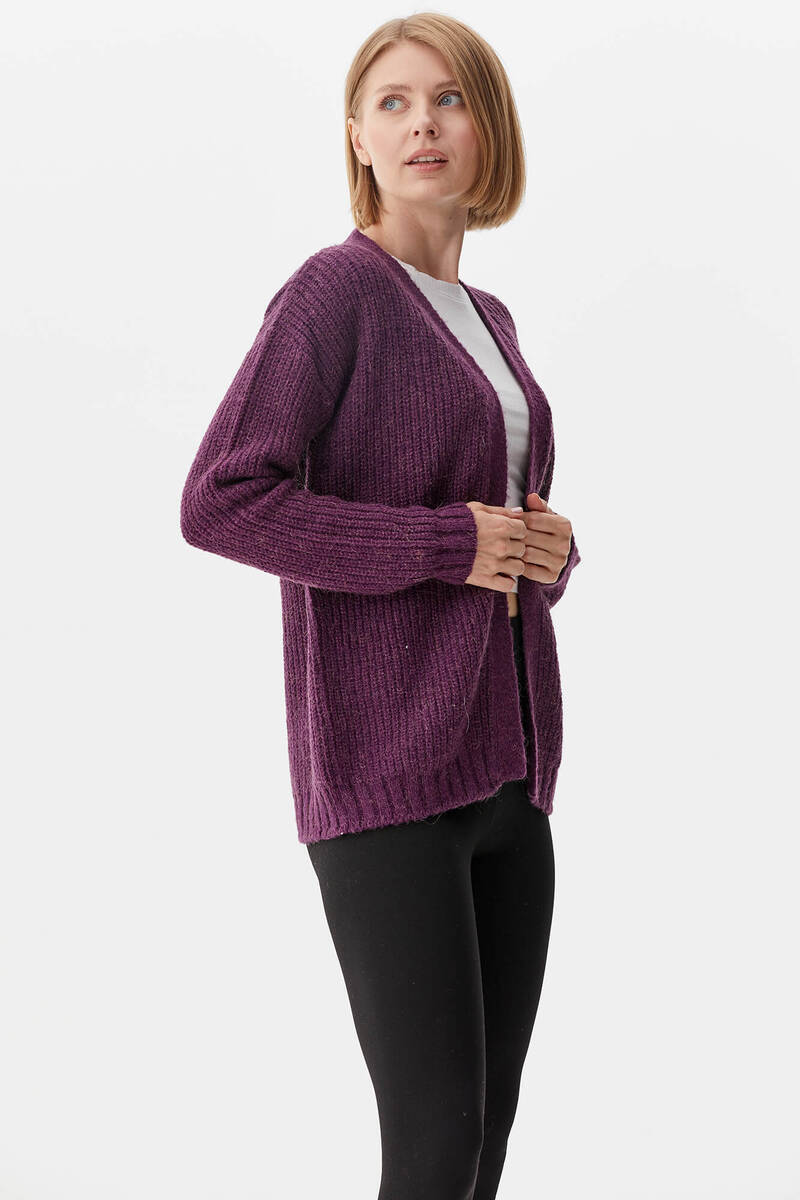 V Yaka Triko Hırka - Mor (4) Sementa