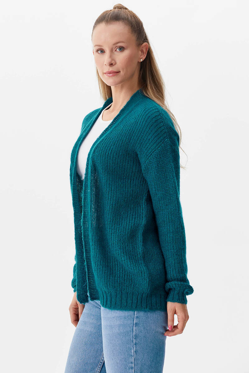 V Yaka Triko Hırka - Petrol (3) Sementa