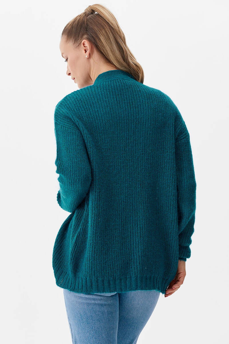 V Yaka Triko Hırka - Petrol (4) Sementa