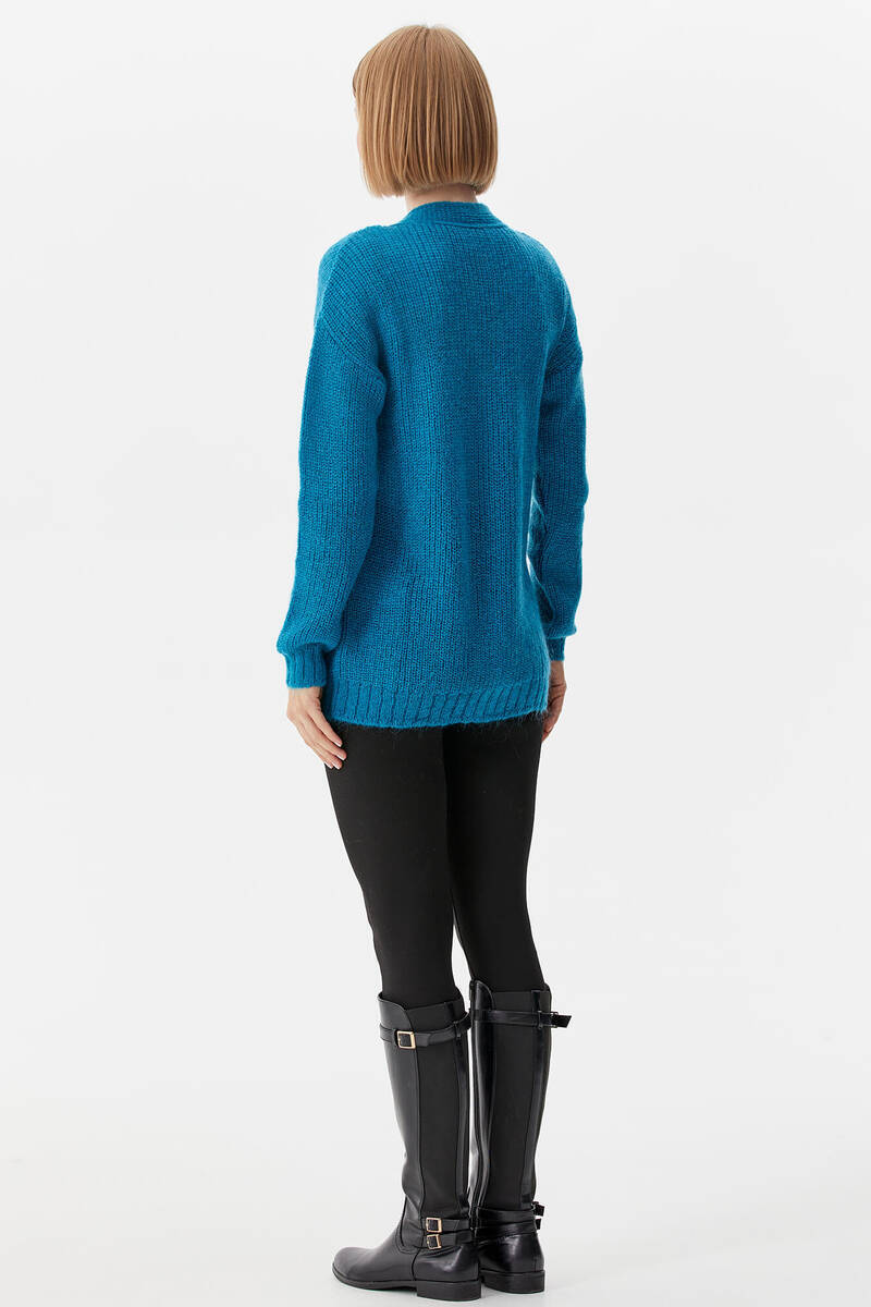 V Yaka Triko Hırka - Su Yeşili (5) Sementa