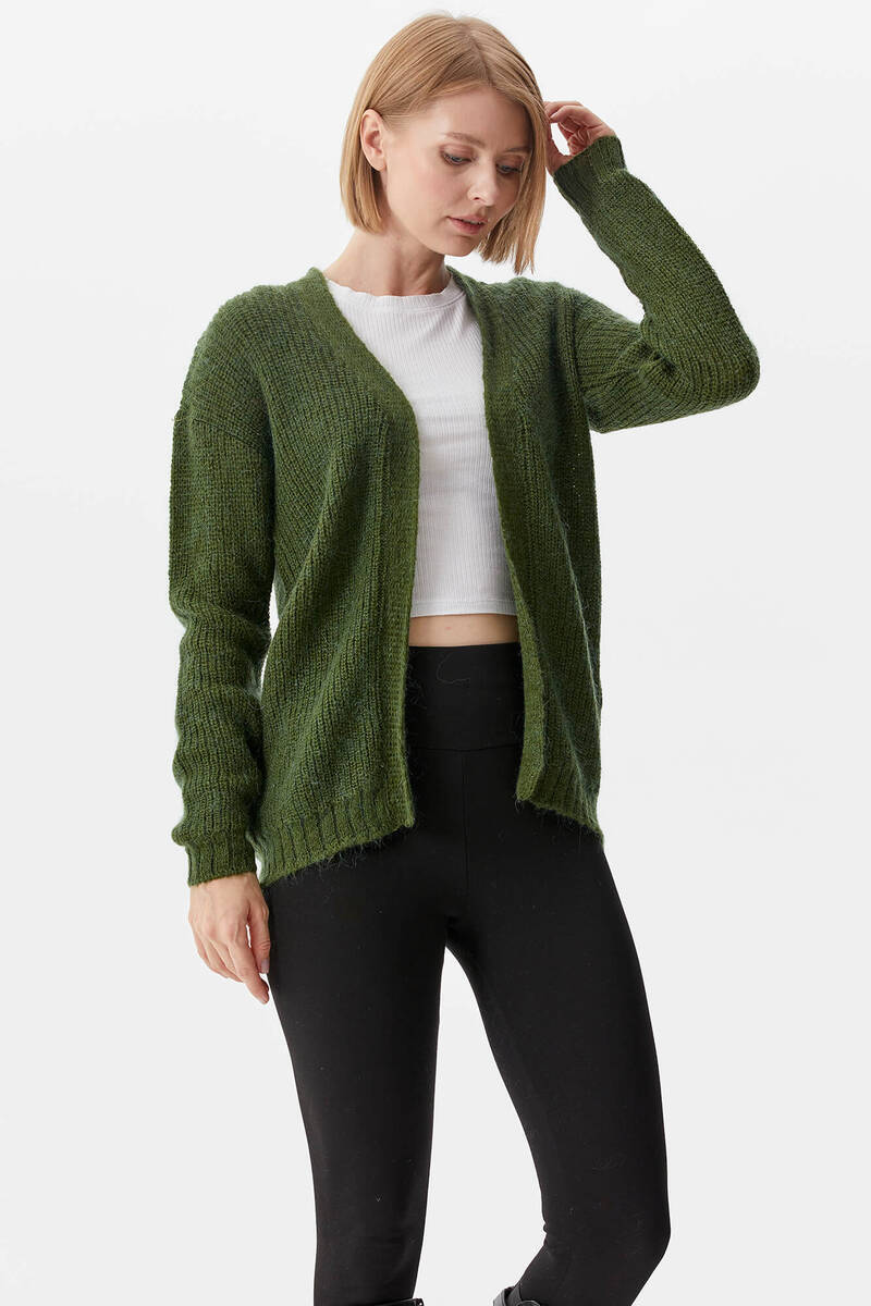 V Yaka Triko Hırka - Yeşil (3) Sementa