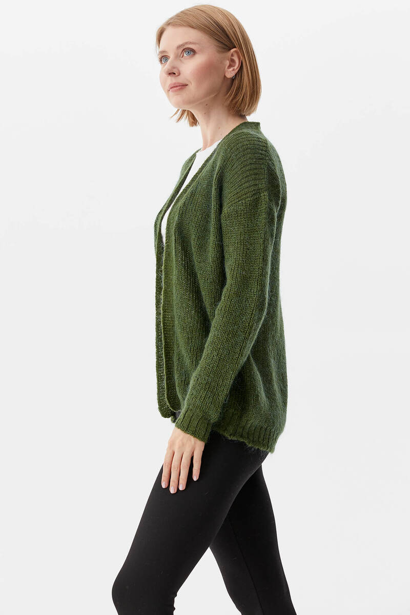 V Yaka Triko Hırka - Yeşil (4) Sementa