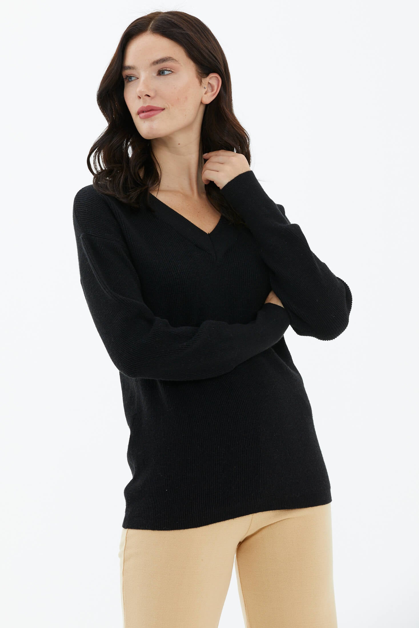 V Yaka Triko Kazak - Siyah (3) Sementa