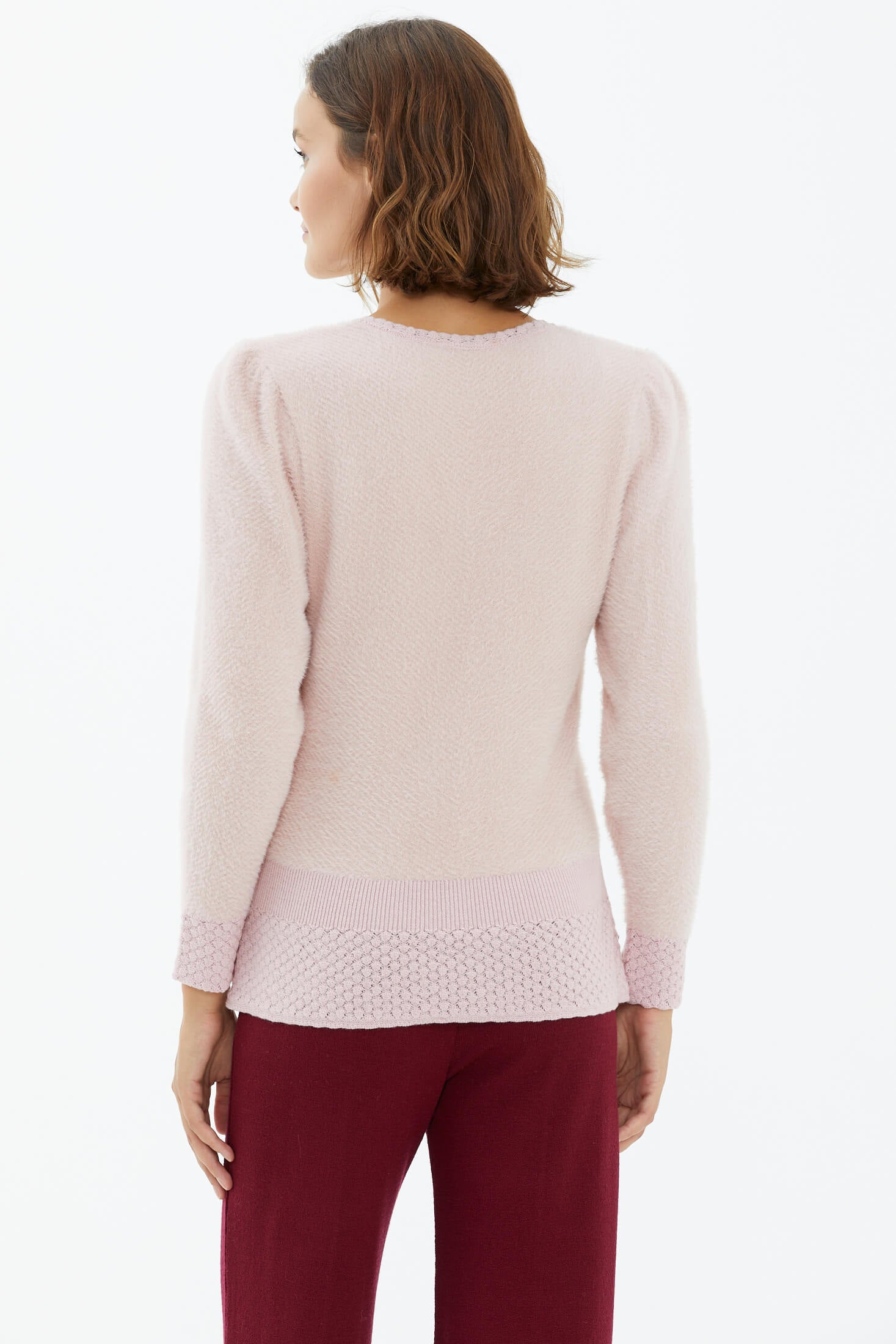 V Yaka Yumoş Kazak - Pembe (4) Sementa