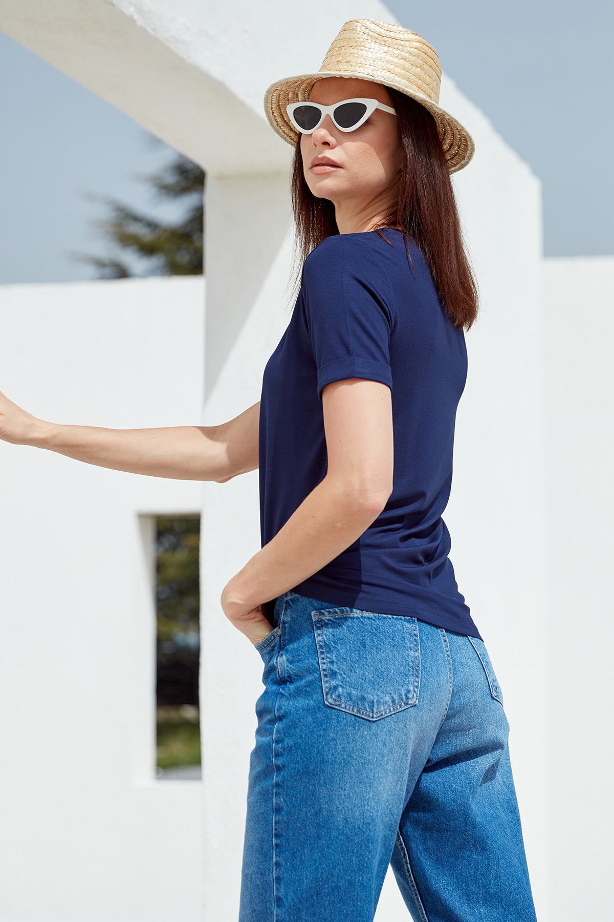 Varak Baskılı Dökümlü Tişört - Lacivert (4) Sementa