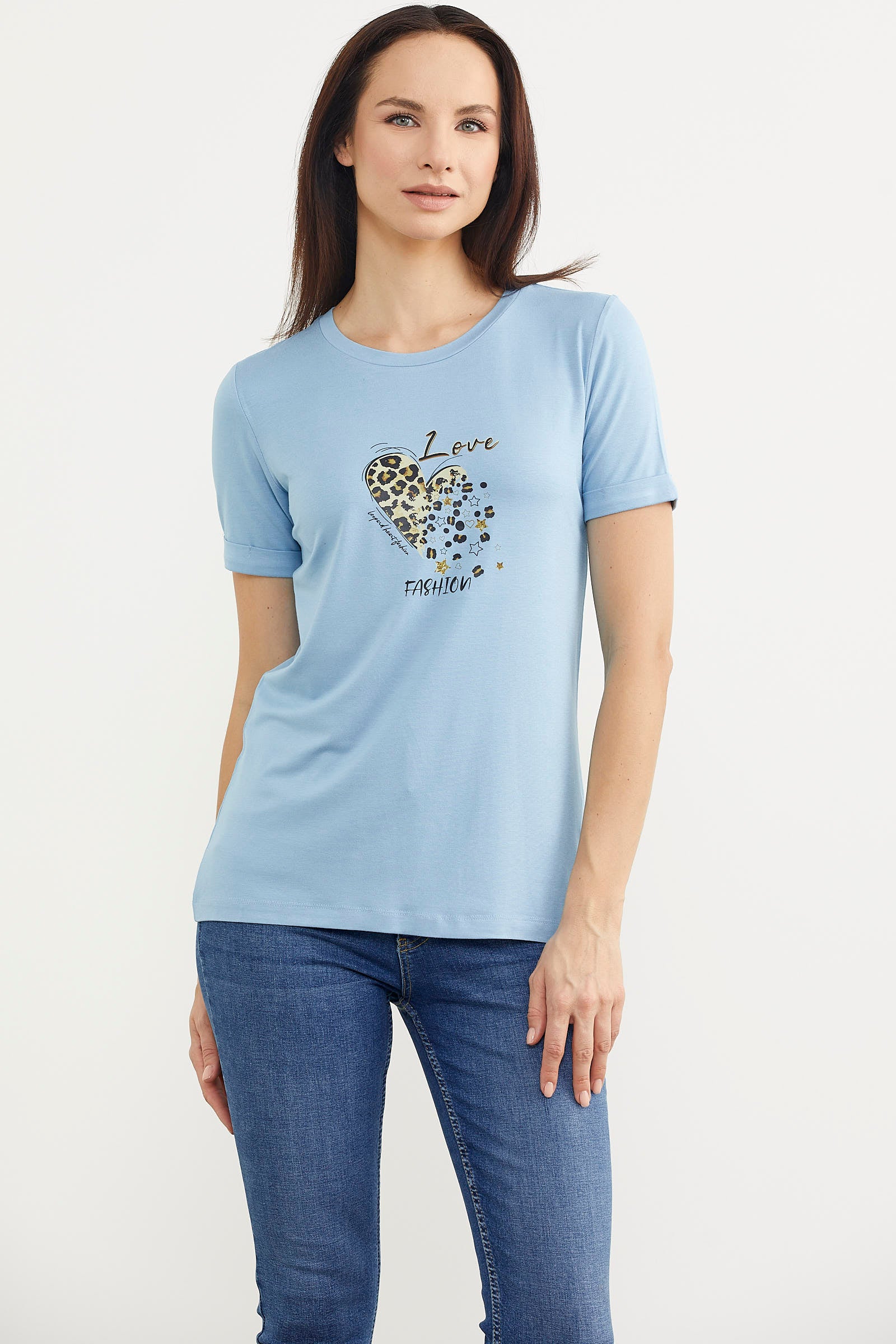 Varak Baskılı Dökümlü Tişört - Mavi (2) Sementa