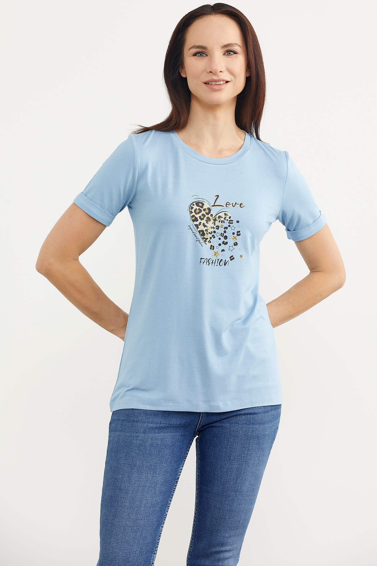 Varak Baskılı Dökümlü Tişört - Mavi (3) Sementa