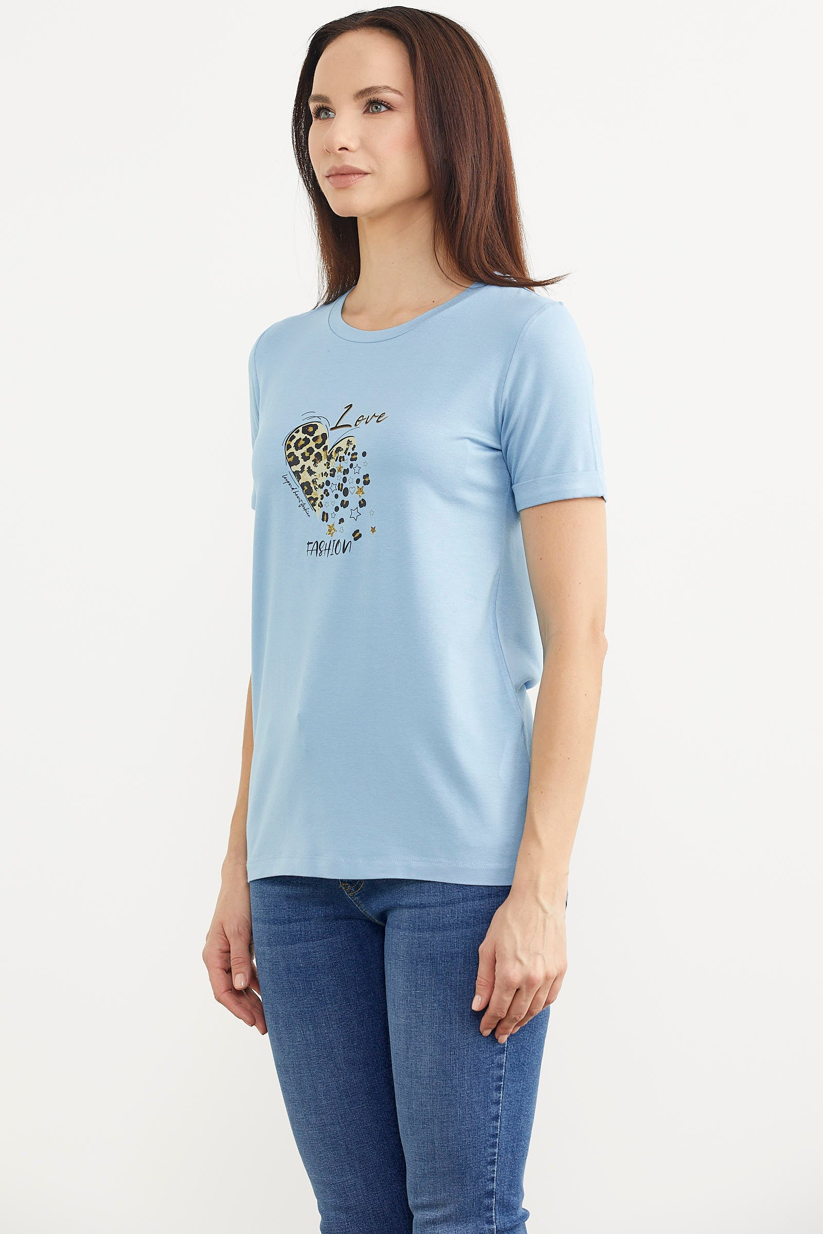 Varak Baskılı Dökümlü Tişört - Mavi (4) Sementa