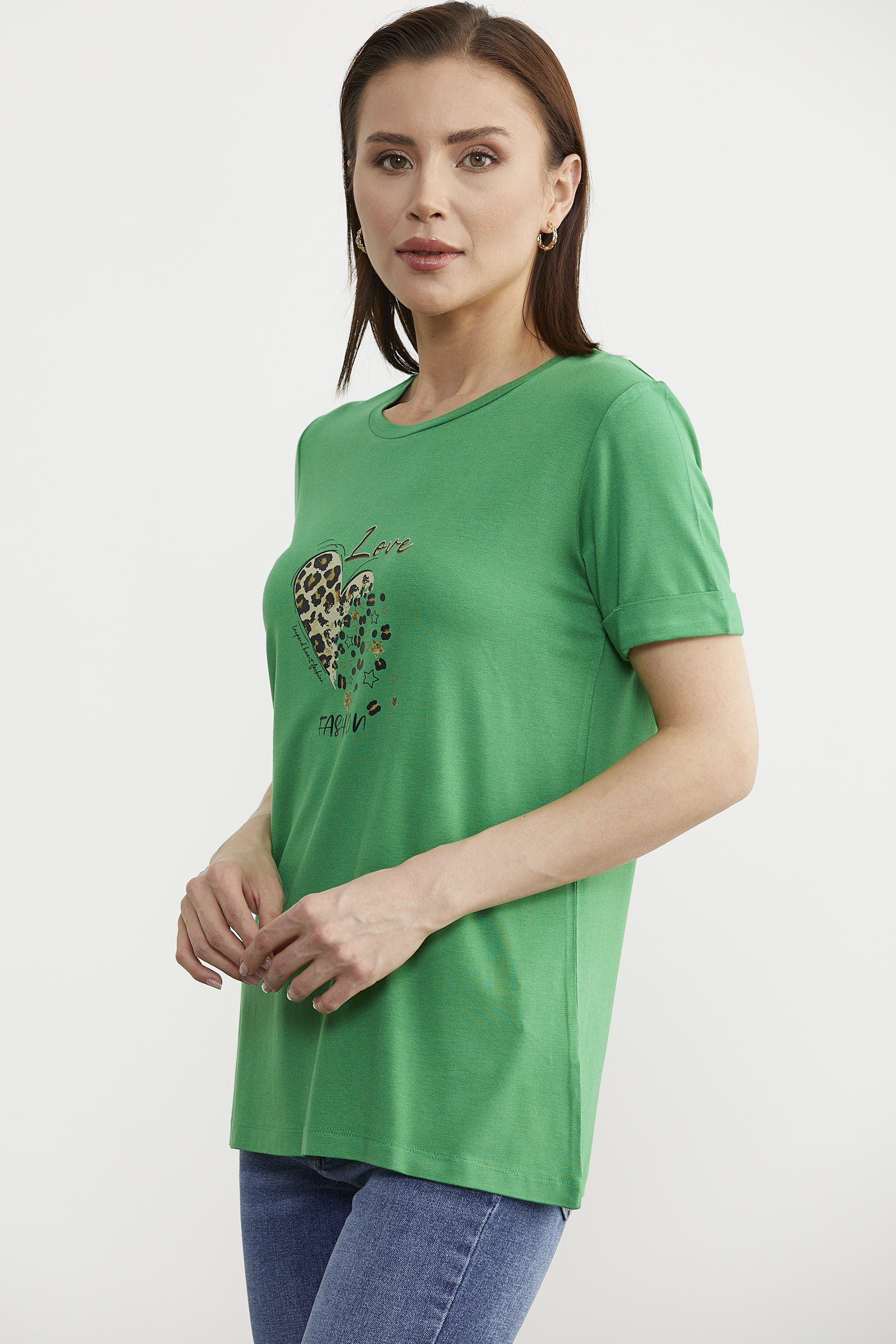 Varak Baskılı Dökümlü Tişört - Yeşil (2) Sementa