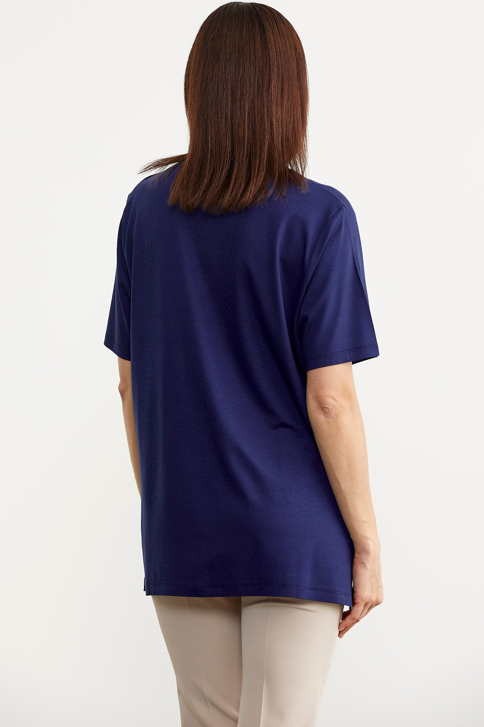 Yaka Detaylı Dökümlü Tişört - Indigo (5) Sementa