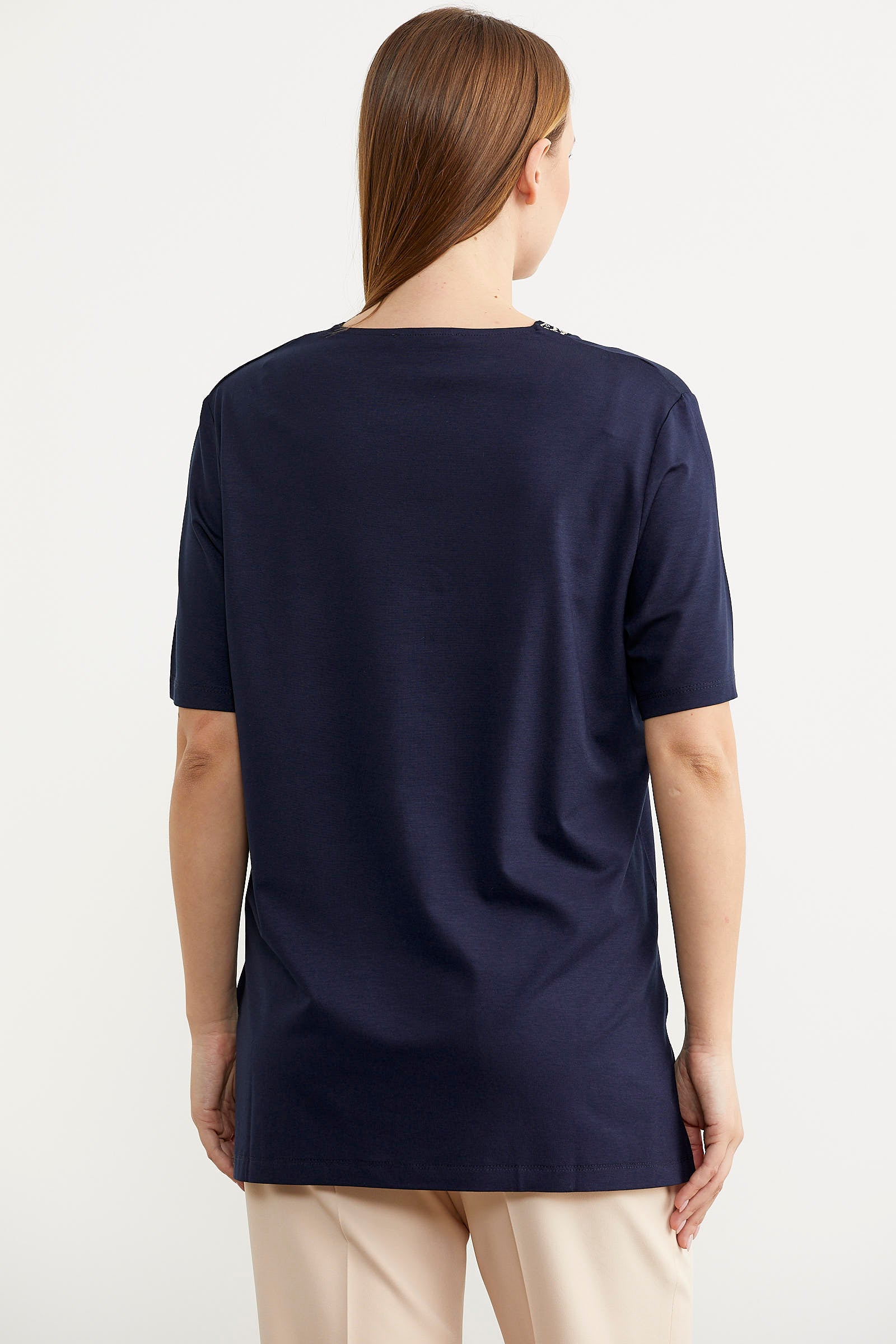 Yaka Detaylı Dökümlü Tişört - Lacivert (5) Sementa
