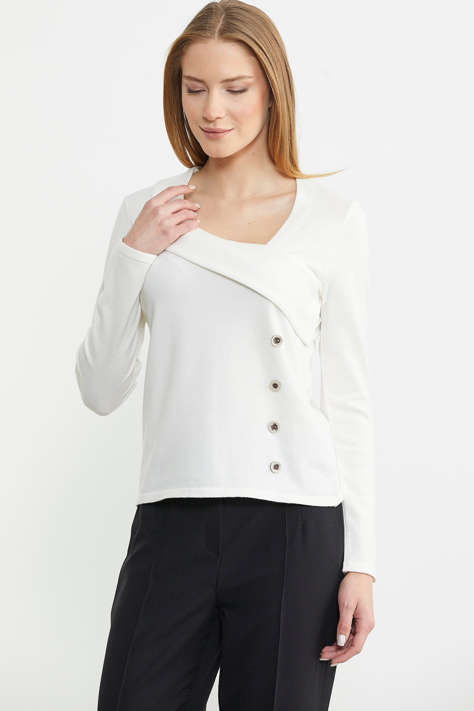 Yaka Detaylı Triko Kazak - Kemik - Sementa