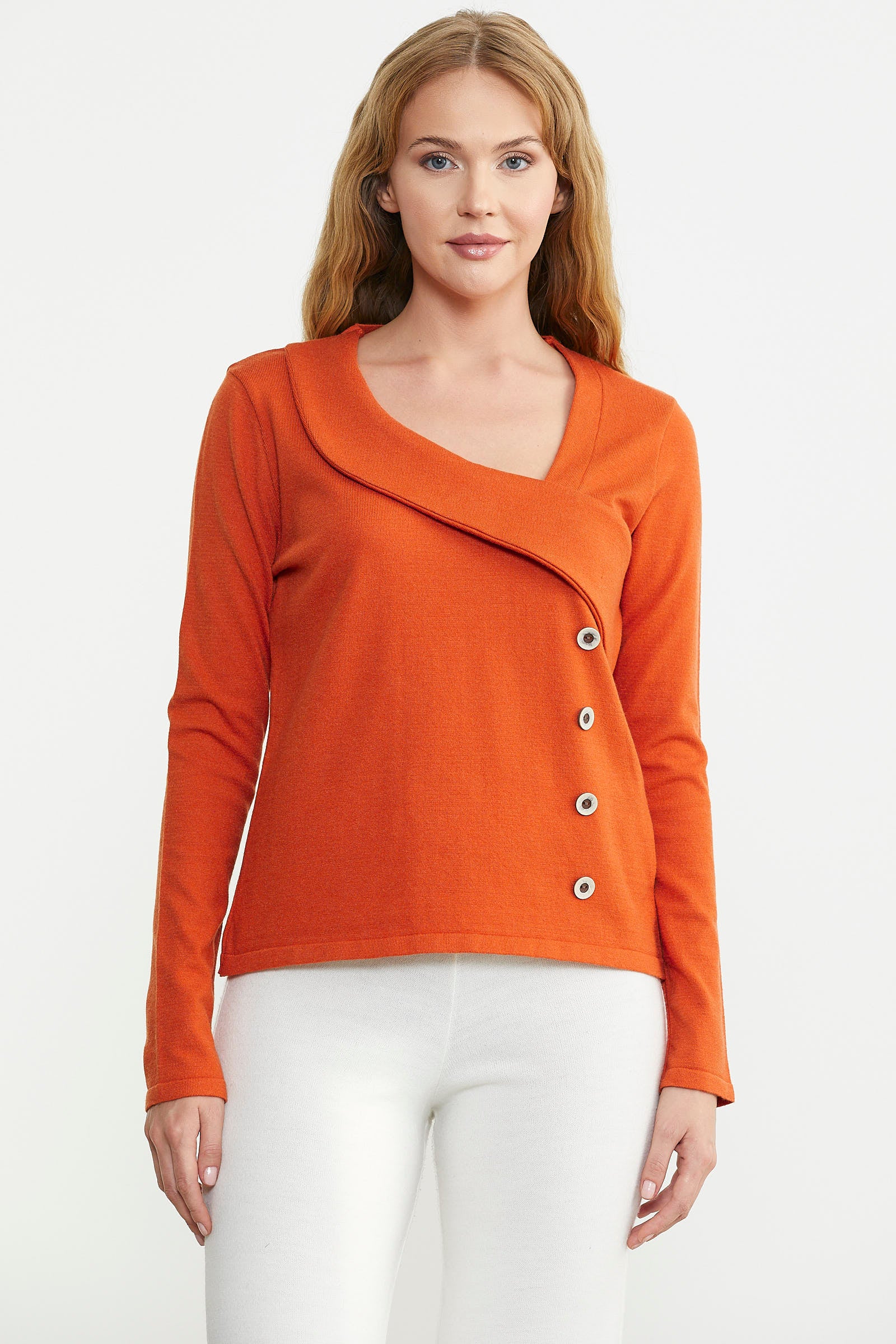 Yaka Detaylı Triko Kazak - Oranj - Sementa