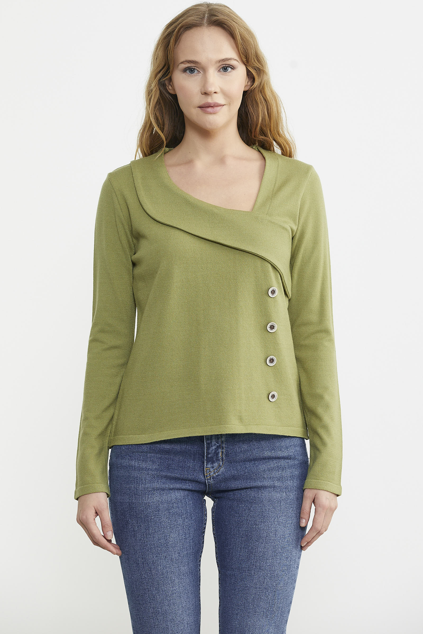 Yaka Detaylı Triko Kazak - Yeşil - Sementa