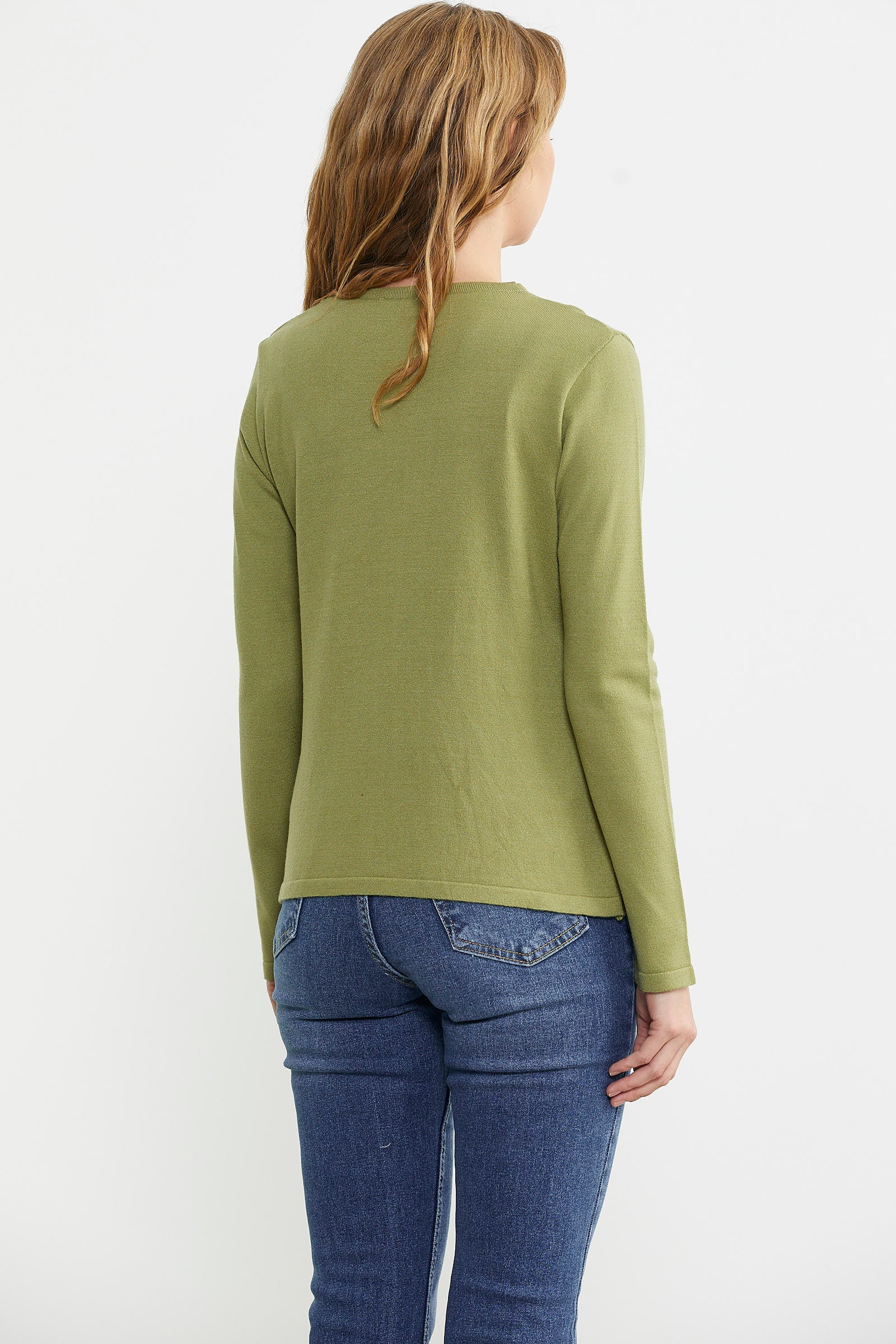 Yaka Detaylı Triko Kazak - Yeşil - Sementa