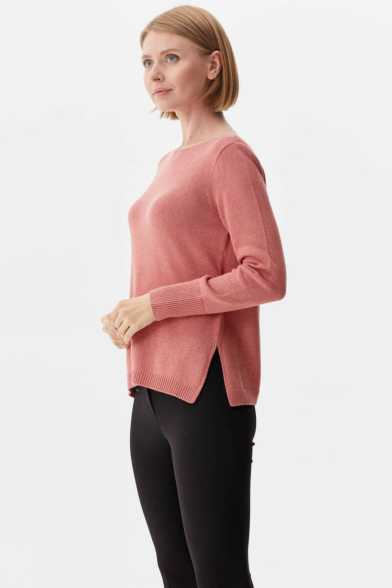 Kayık Yaka Sim Detaylı Triko Kazak - Pembe (4) Sementa