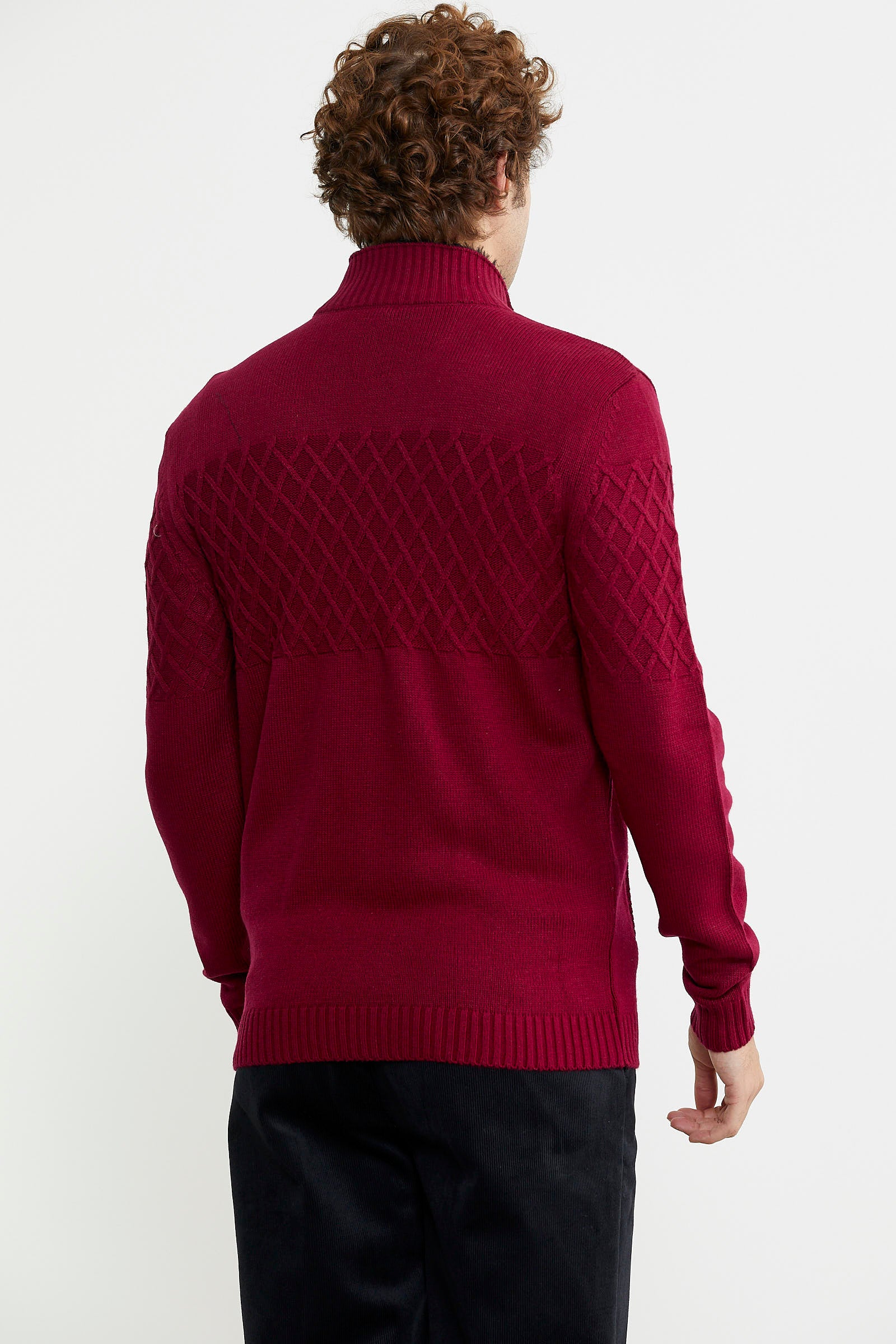 Yakası Suni Kürk Detaylı Yün Triko Mont - Bordo - Sementa