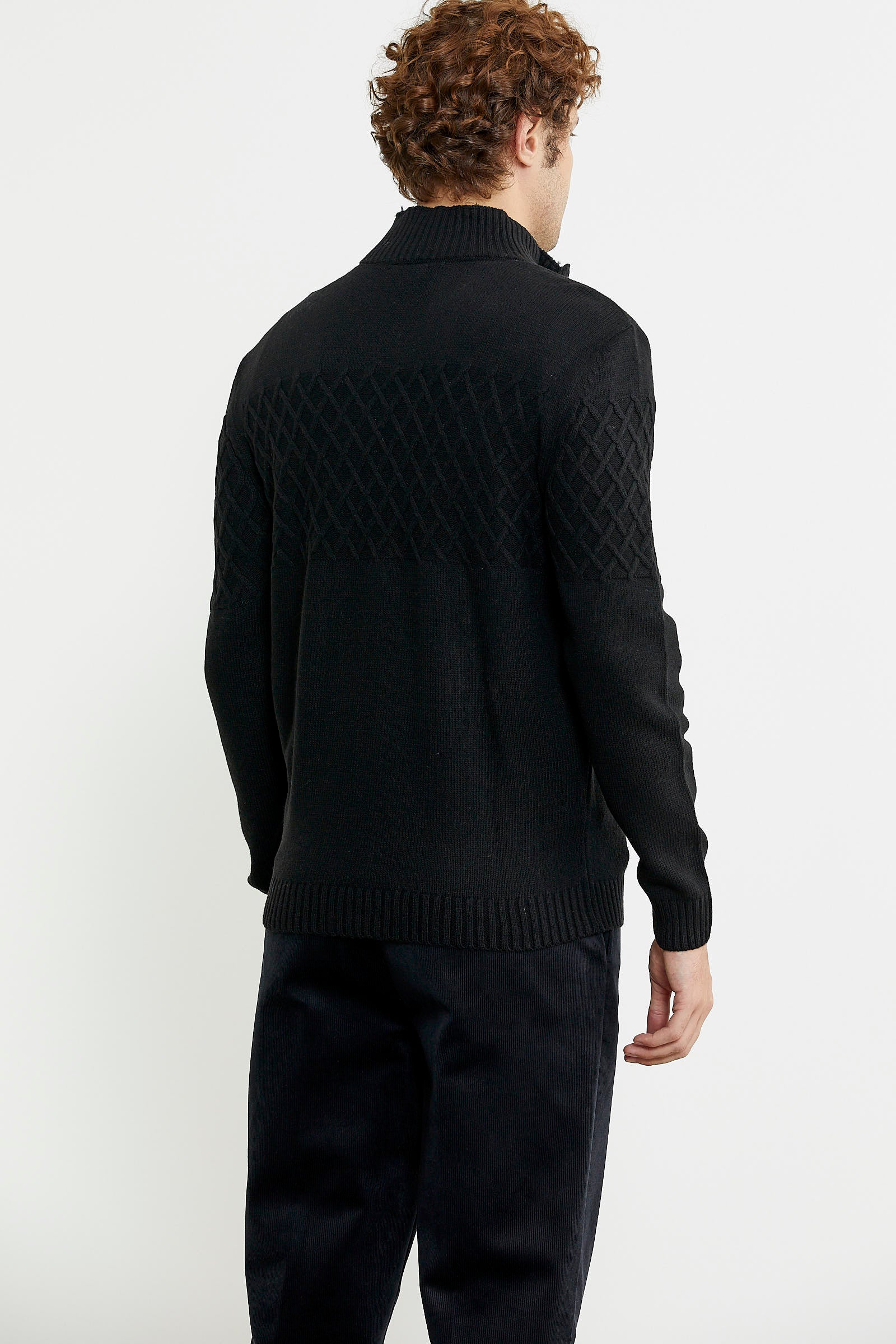 Yakası Suni Kürk Detaylı Yün Triko Mont - Siyah - Sementa