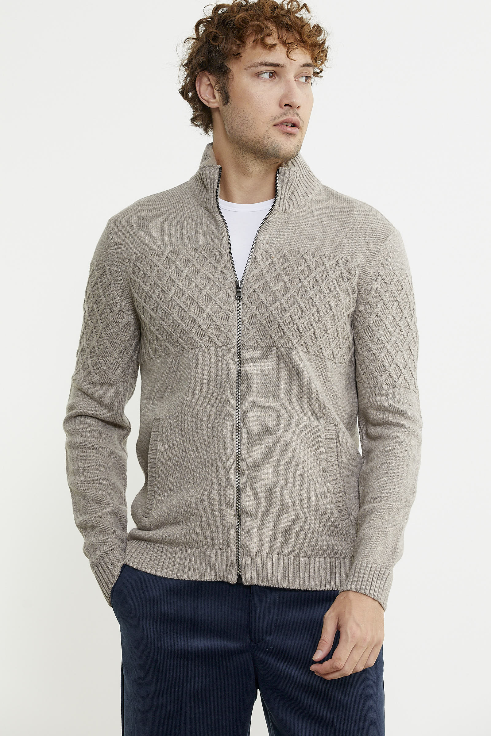 Yakası Suni Kürk Detaylı Yün Triko Mont - Vizon - Sementa