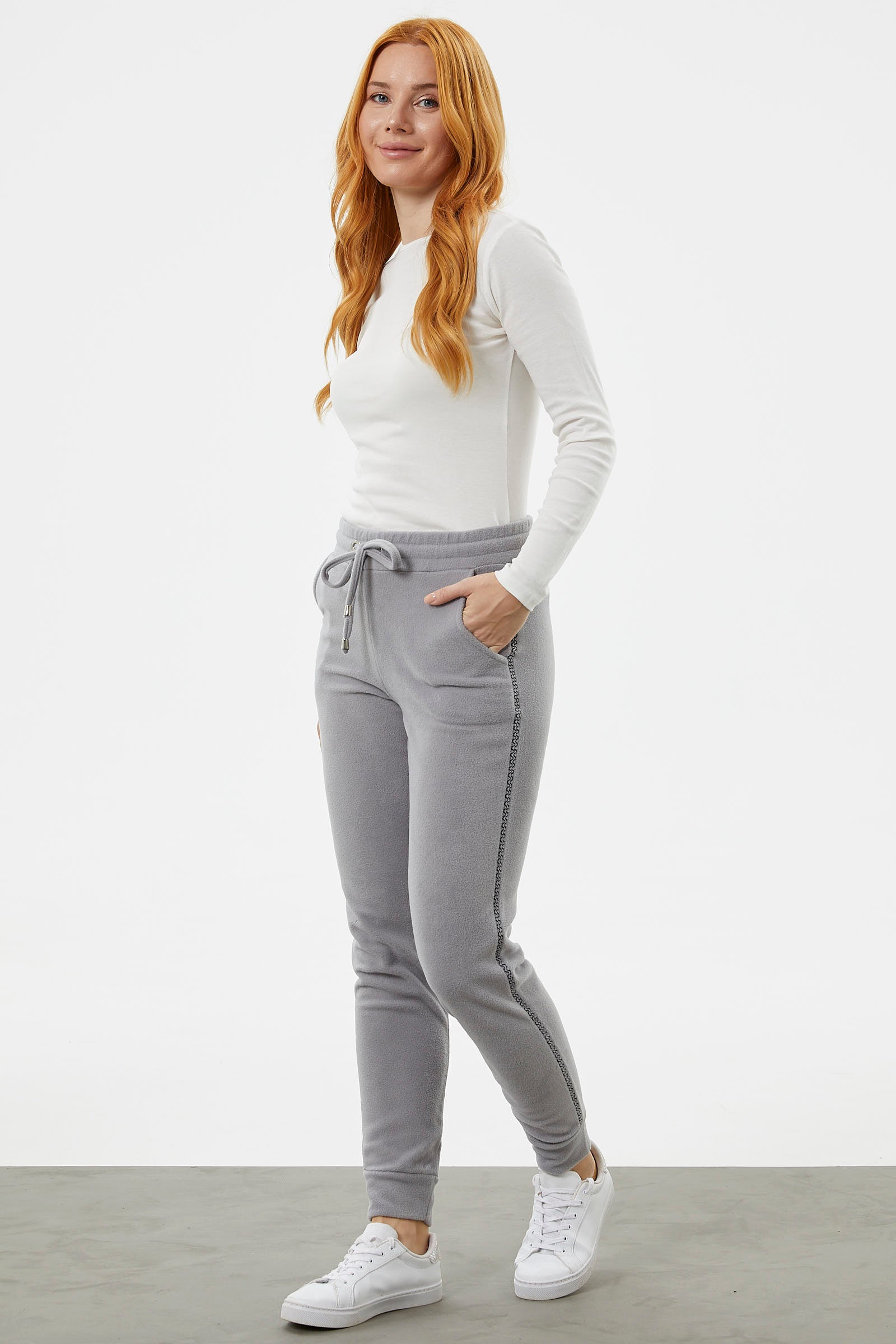 Yanı Şeritli Polar Eşofman Altı - Gri (2) Sementa