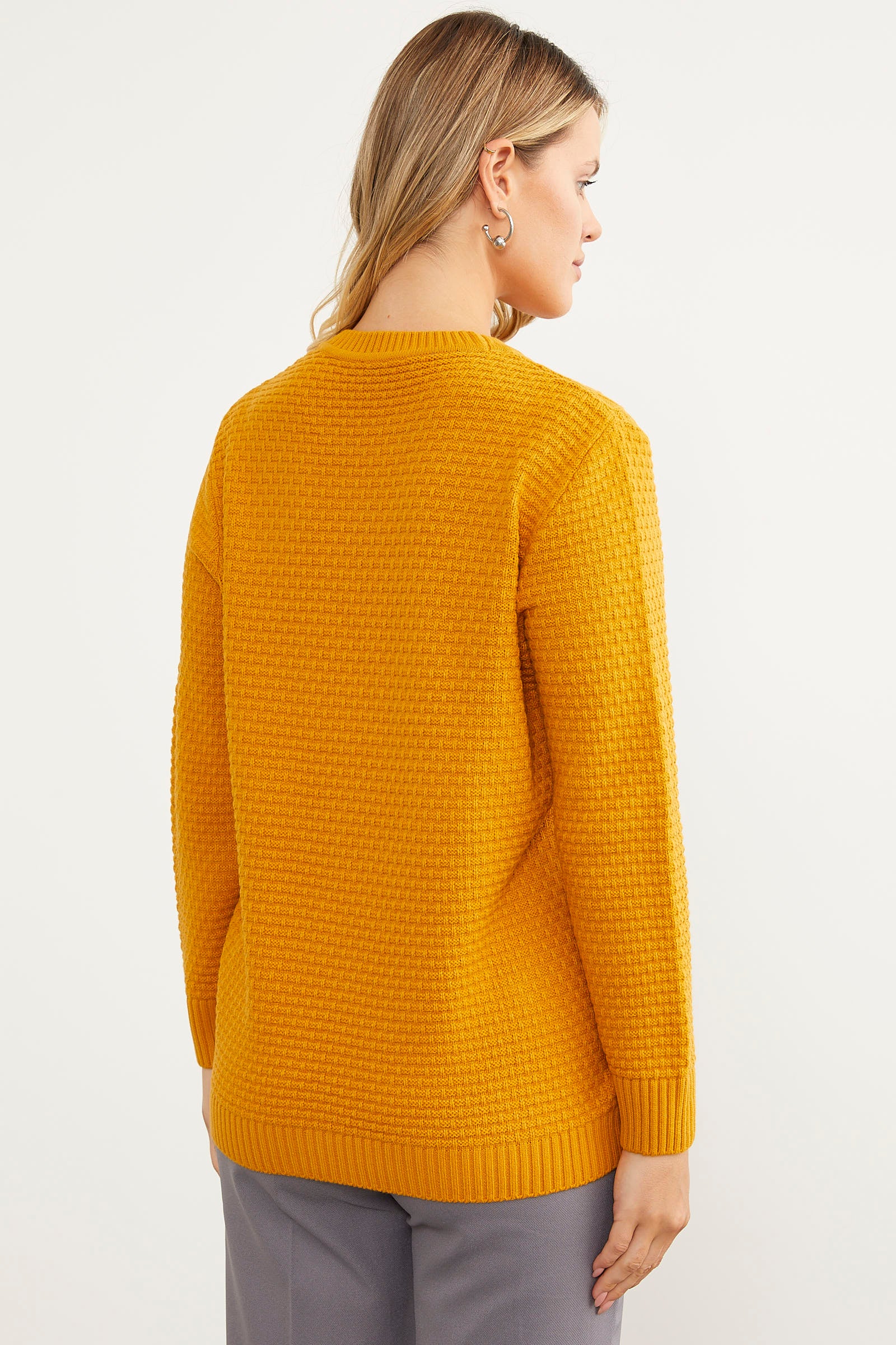 Yaprak Motif Petek Örgü Triko Kazak - Güneş (6) Sementa