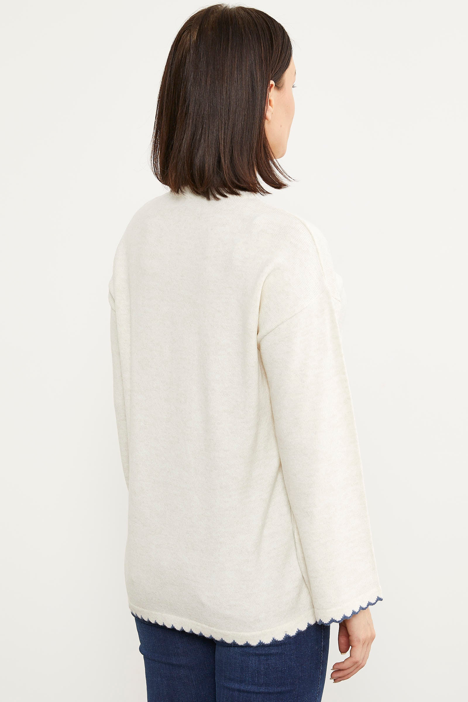 Yaprak Motifli Bohem Triko Kazak - Kemik (5) Sementa