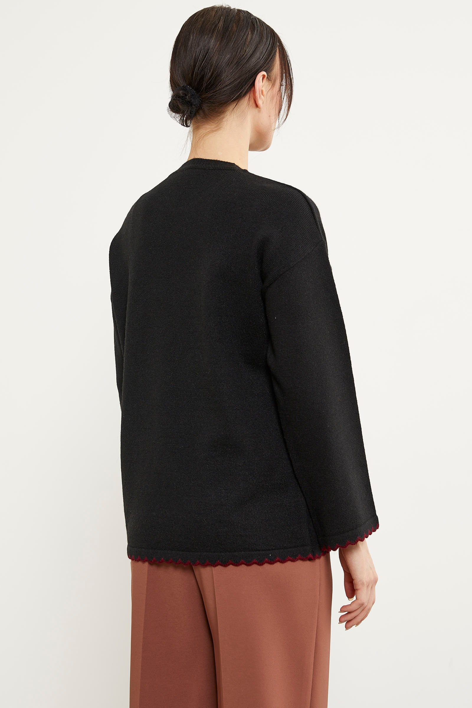 Yaprak Motifli Bohem Triko Kazak - Siyah (4) Sementa