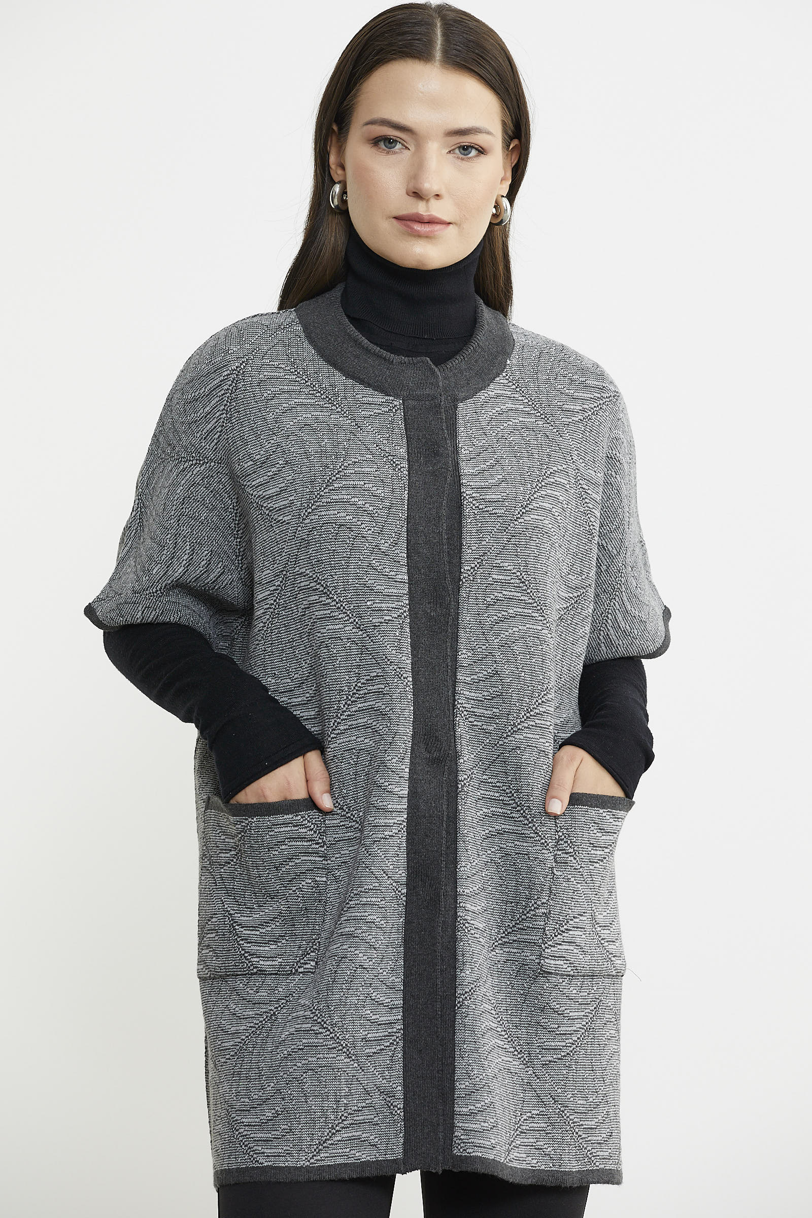 Yarasa Kısa Kol Yünlü Triko Ceket - Antrasit - Sementa