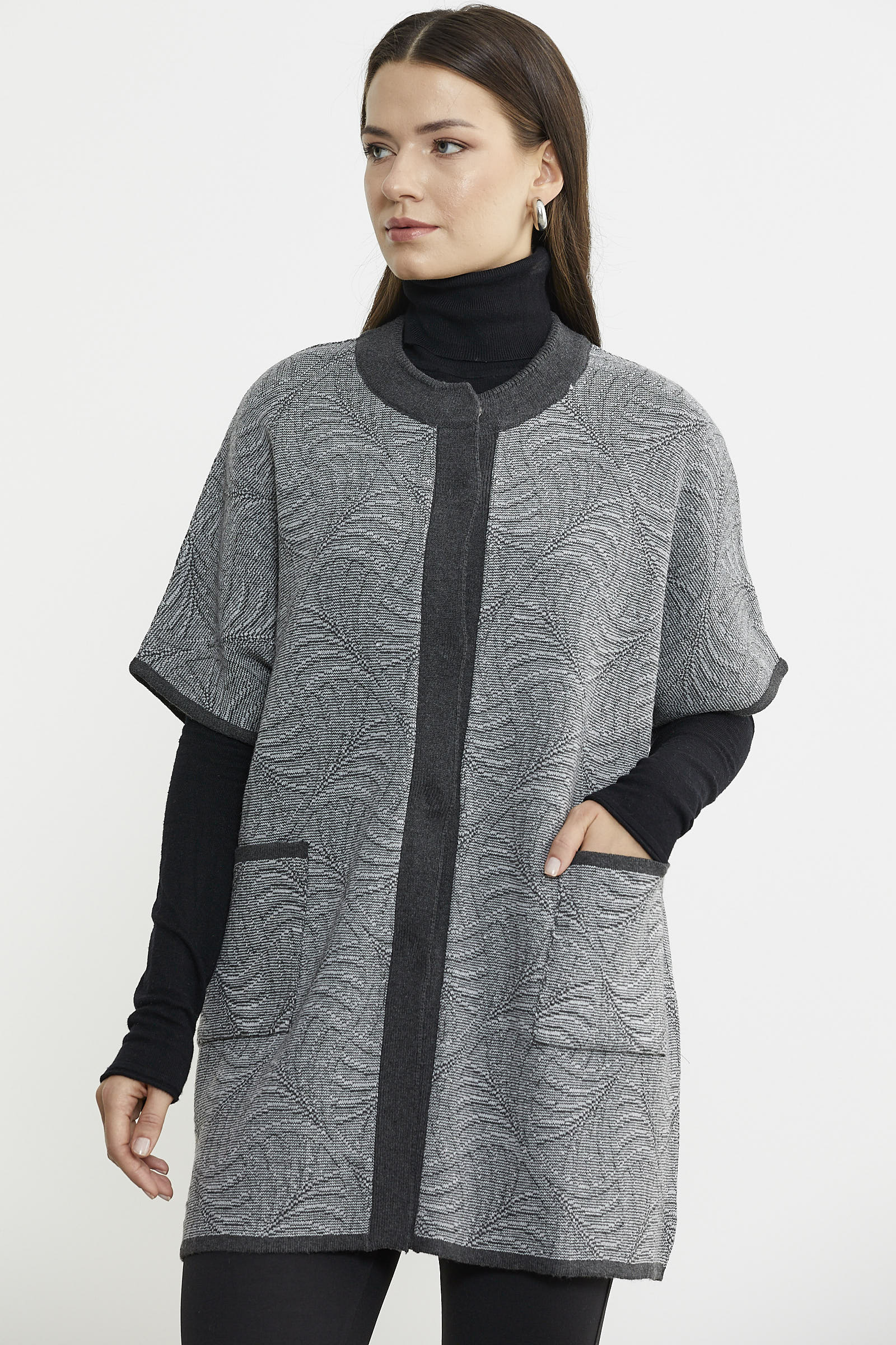 Yarasa Kısa Kol Yünlü Triko Ceket - Antrasit - Sementa