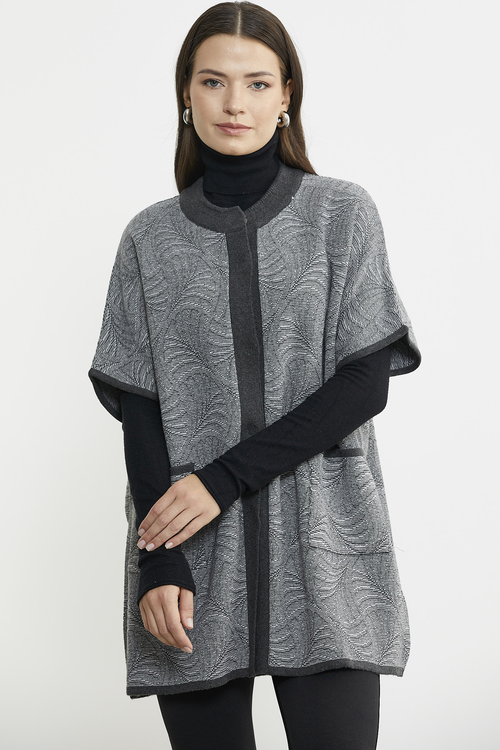 Yarasa Kısa Kol Yünlü Triko Ceket - Antrasit - Sementa