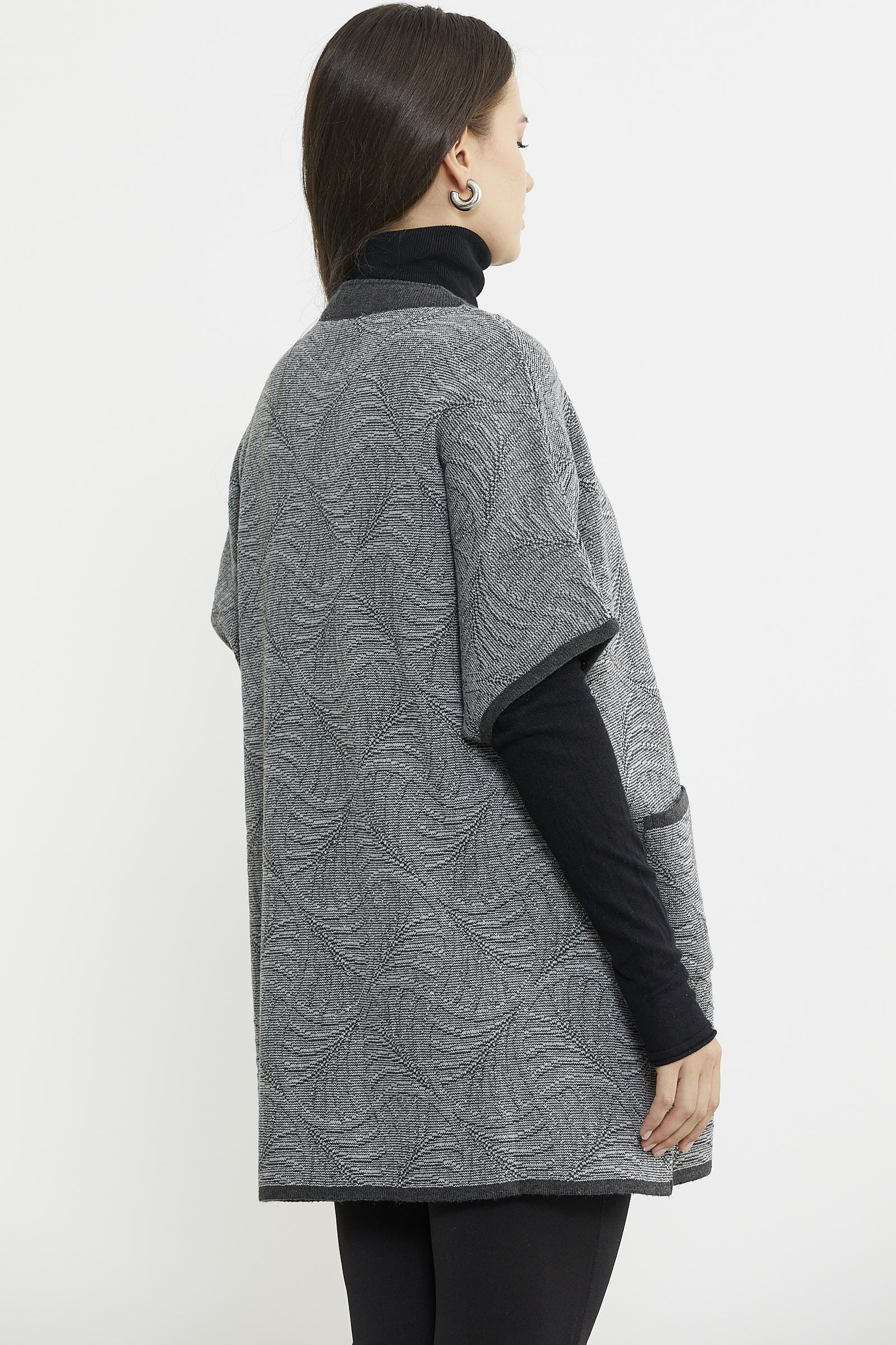 Yarasa Kısa Kol Yünlü Triko Ceket - Antrasit - Sementa