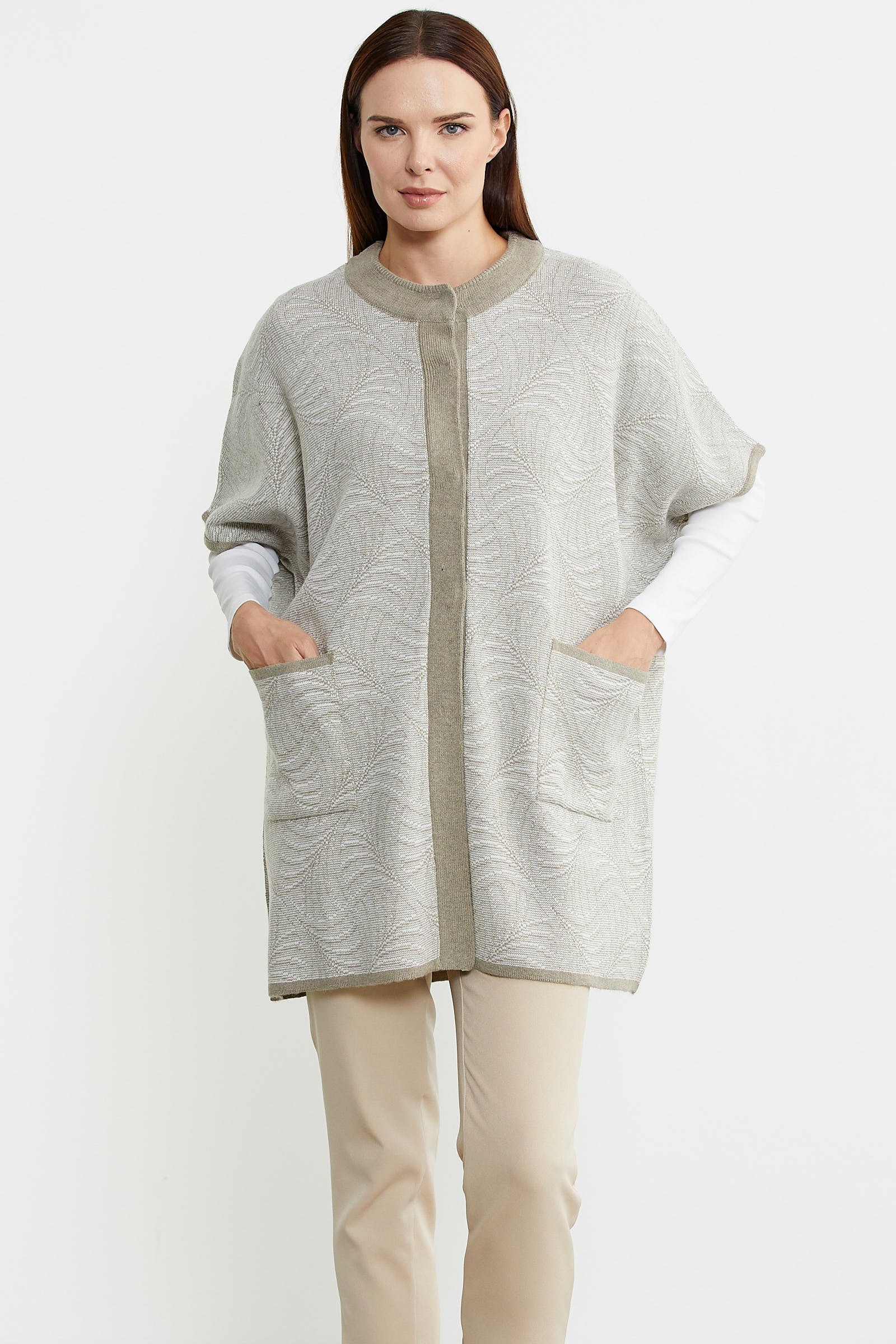 Yarasa Kısa Kol Yünlü Triko Ceket - Vizon - Sementa