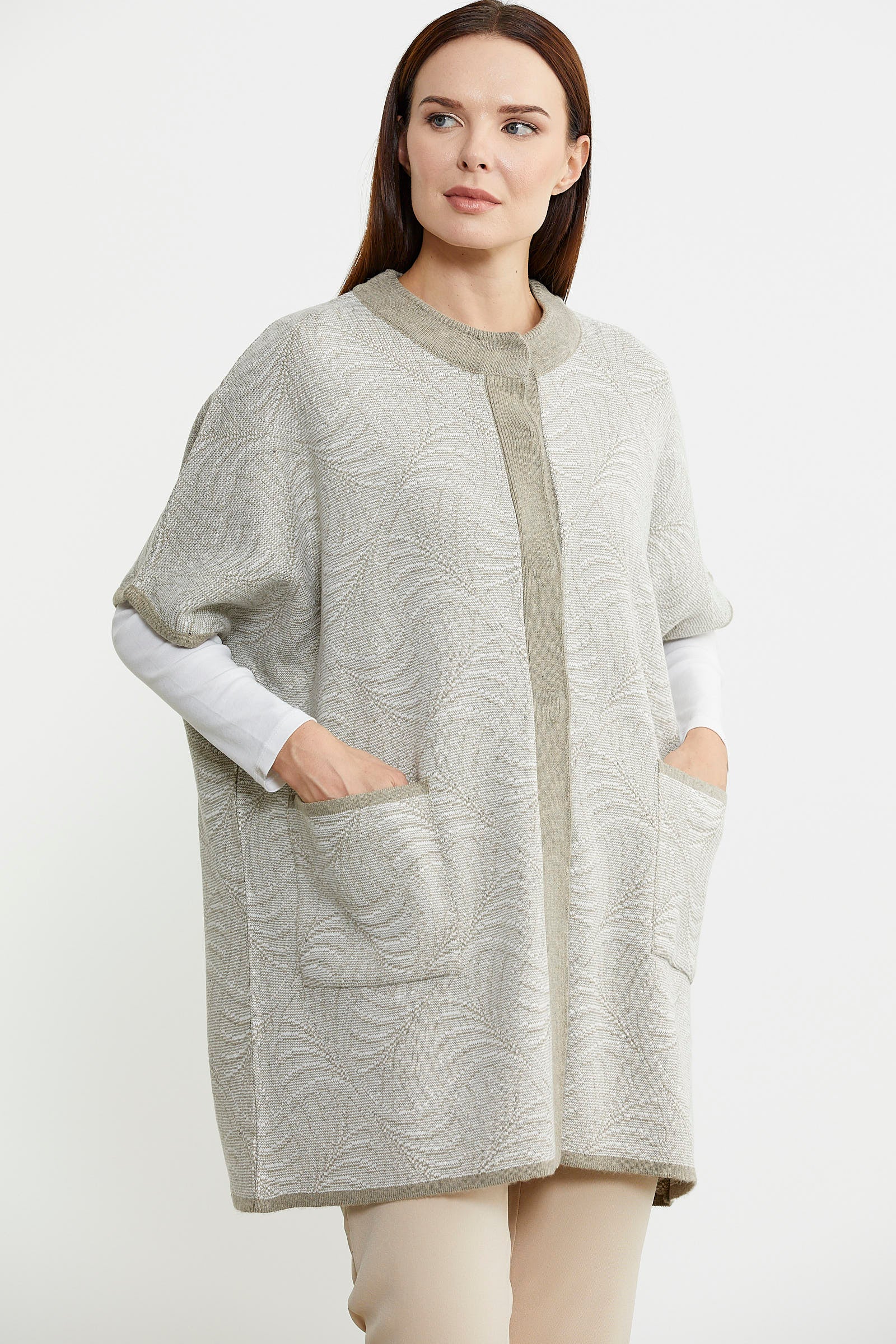 Yarasa Kısa Kol Yünlü Triko Ceket - Vizon - Sementa