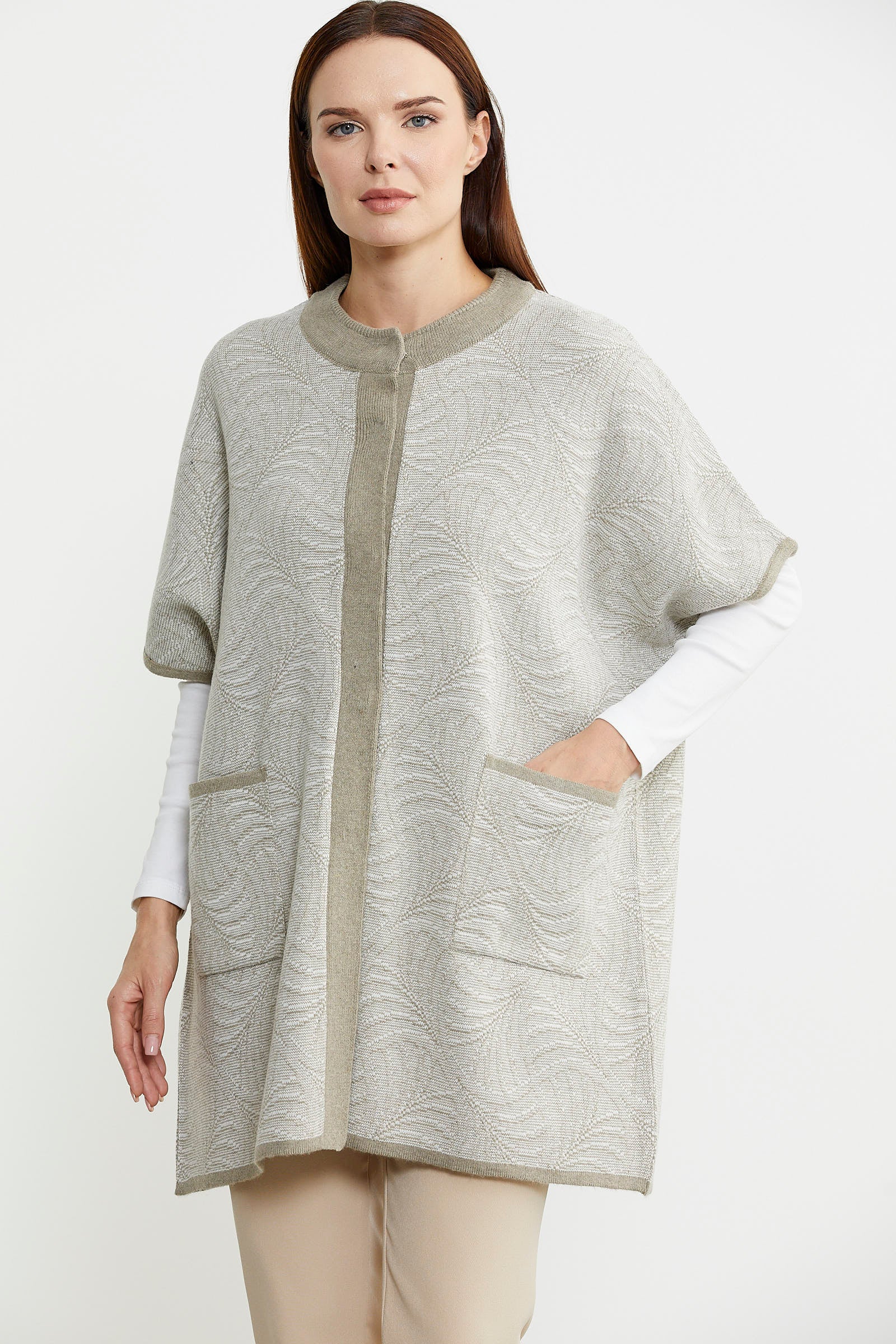 Yarasa Kısa Kol Yünlü Triko Ceket - Vizon - Sementa