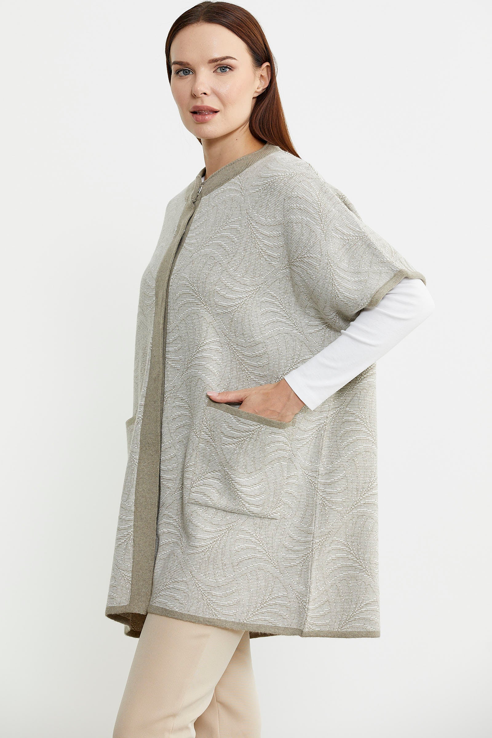 Yarasa Kısa Kol Yünlü Triko Ceket - Vizon - Sementa