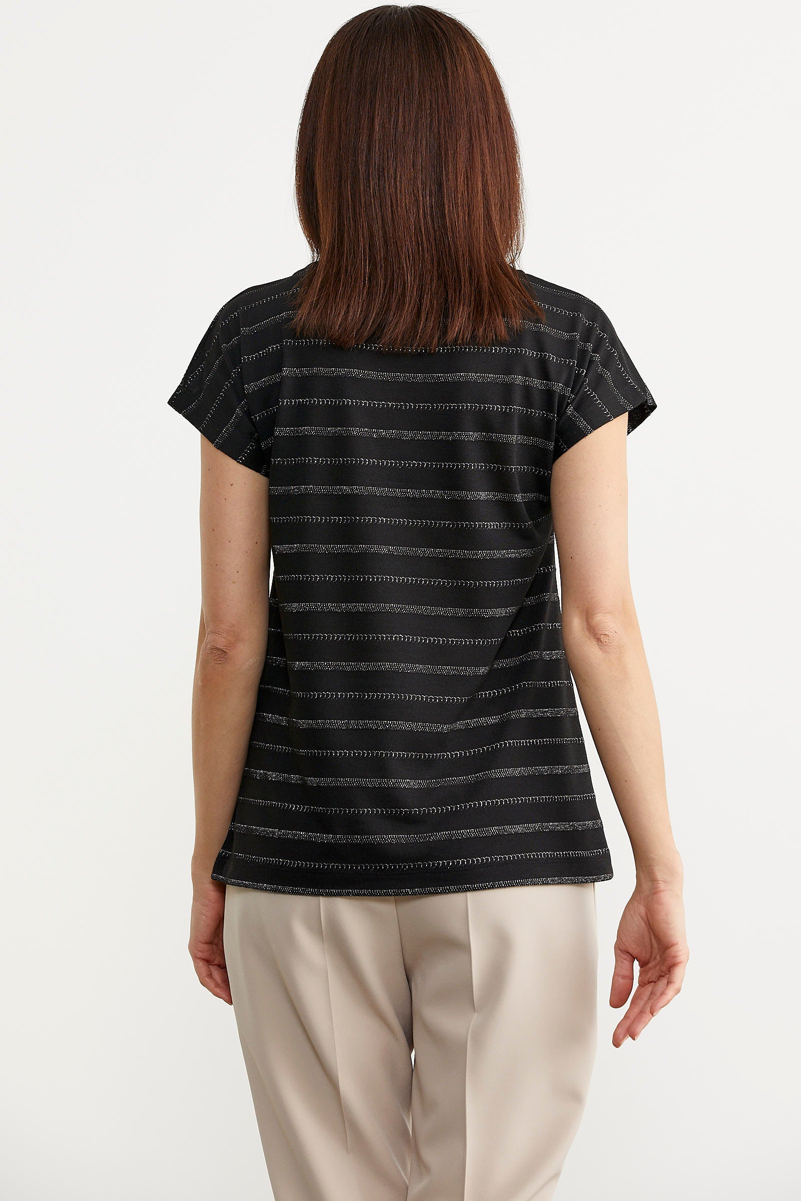 Yarasa Kol Çizgi Geçişli Tişört - Siyah (5) Sementa