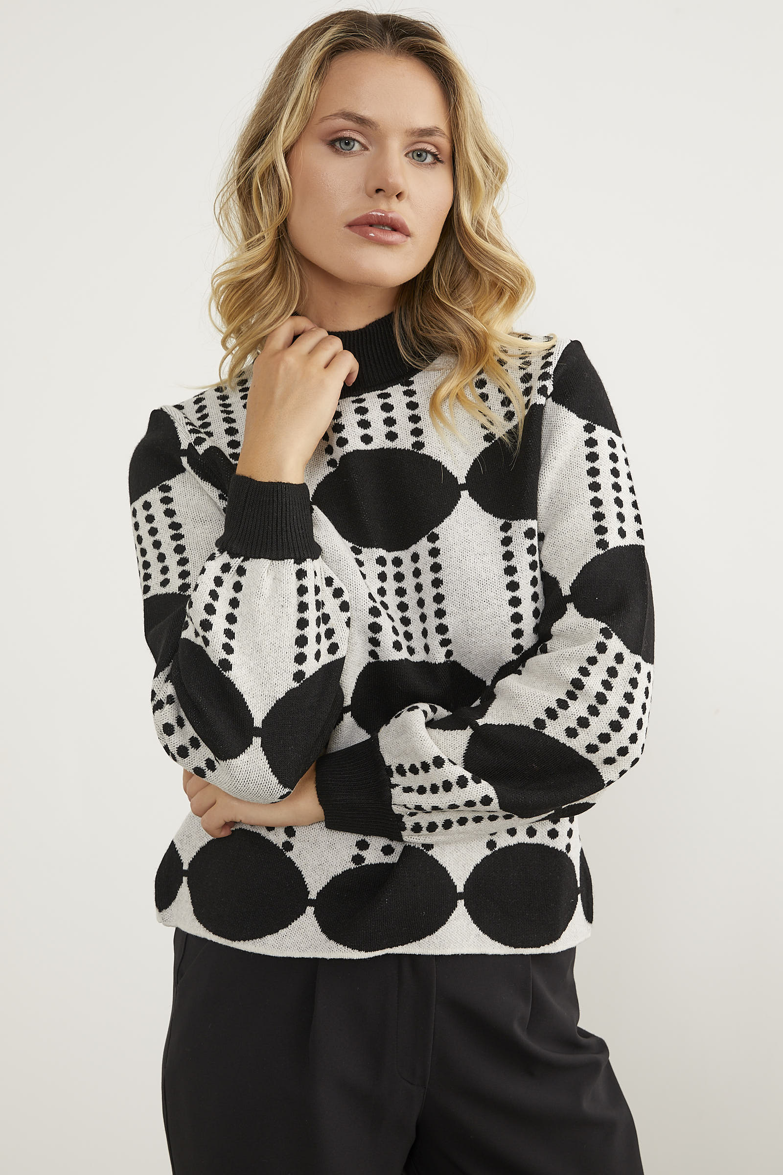 Yarım Balıkçı Çift Renk Triko Kazak - Siyah (1) Sementa