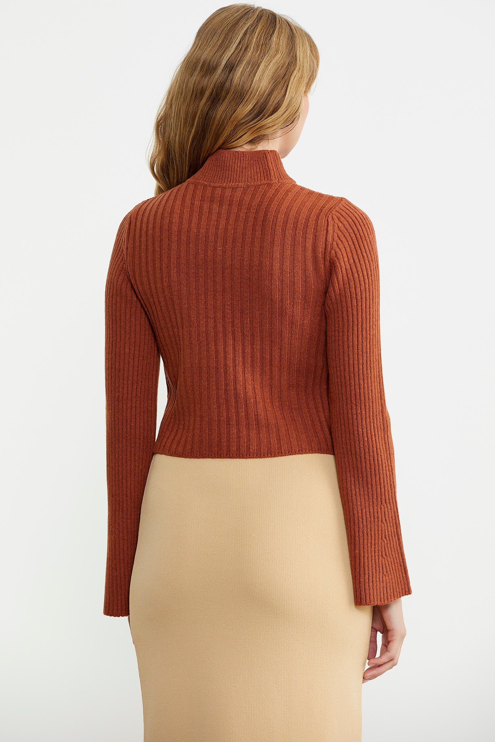 Yarım Balıkçı Crop Triko Kazak - Kiremit - Sementa