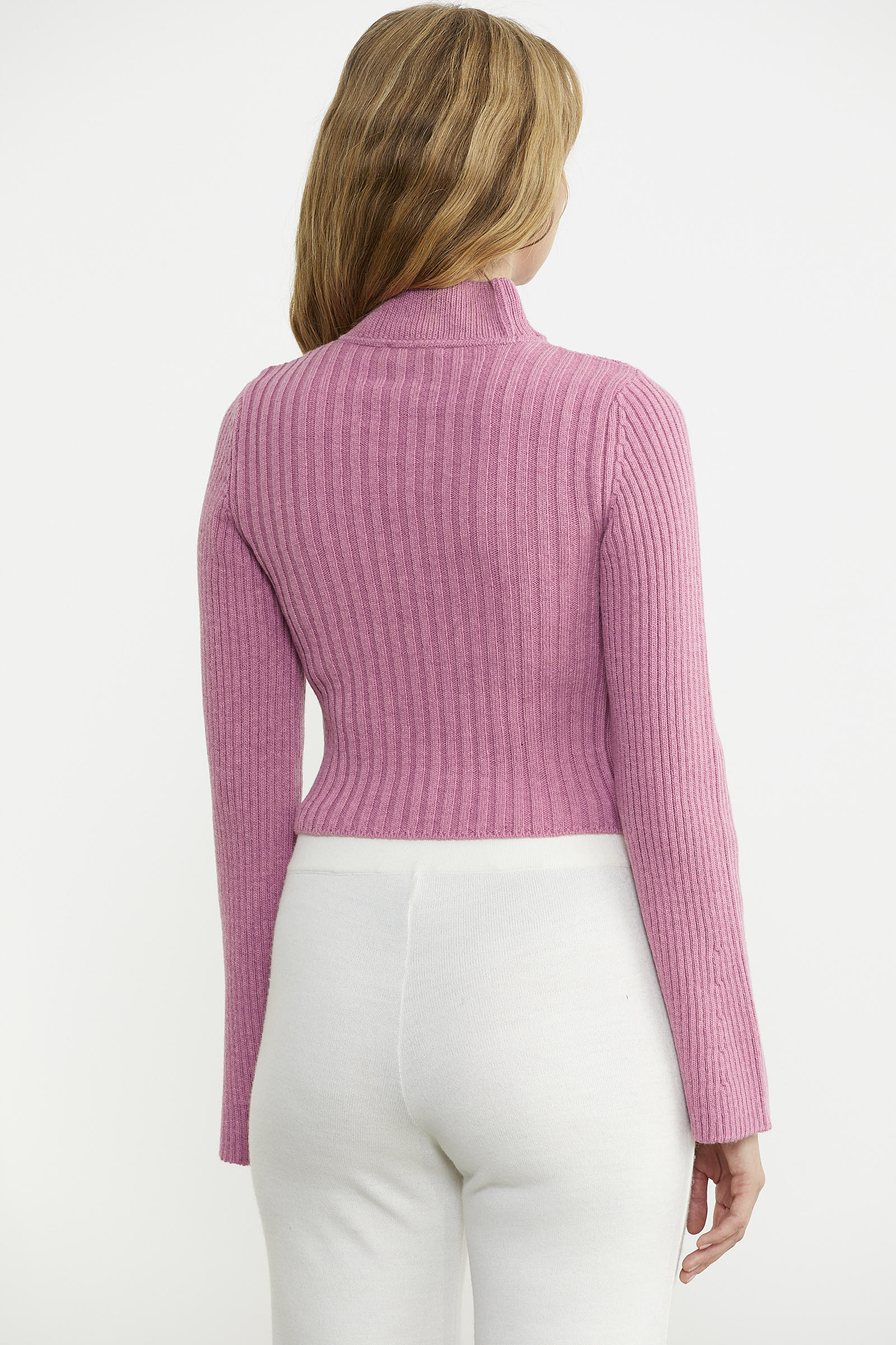 Yarım Balıkçı Crop Triko Kazak - Pembe - Sementa