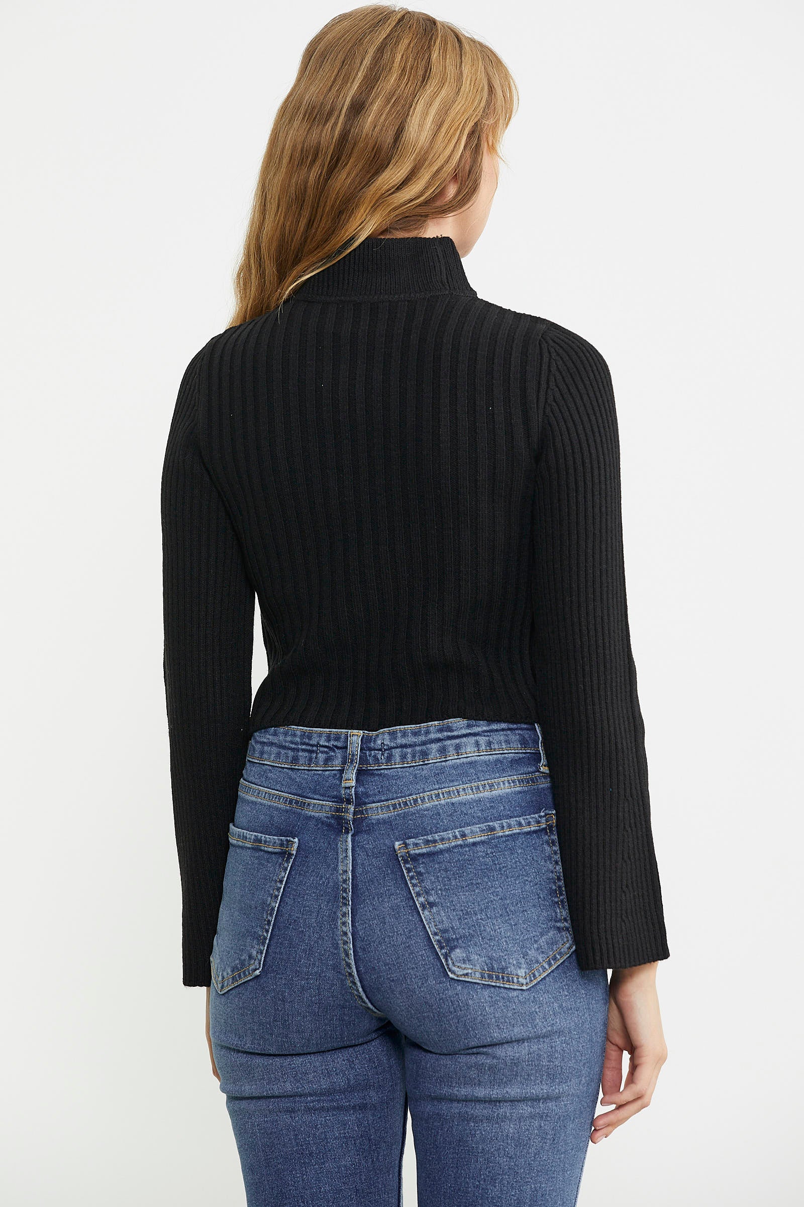 Yarım Balıkçı Crop Triko Kazak - Siyah - Sementa