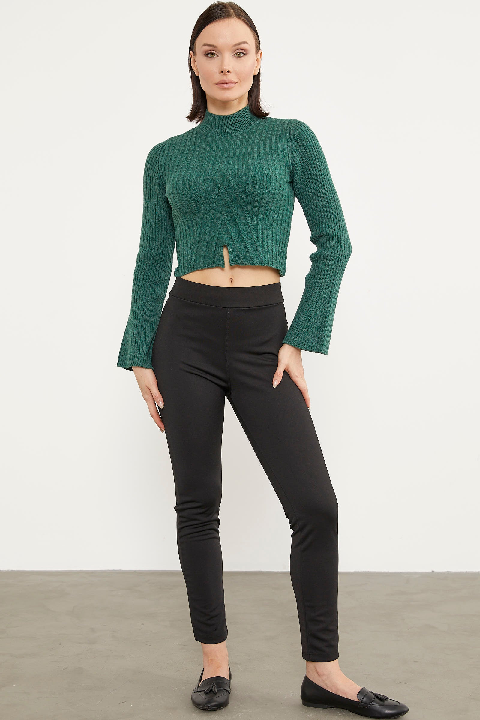 Yarım Balıkçı Crop Triko Kazak - Yeşil (3) Sementa