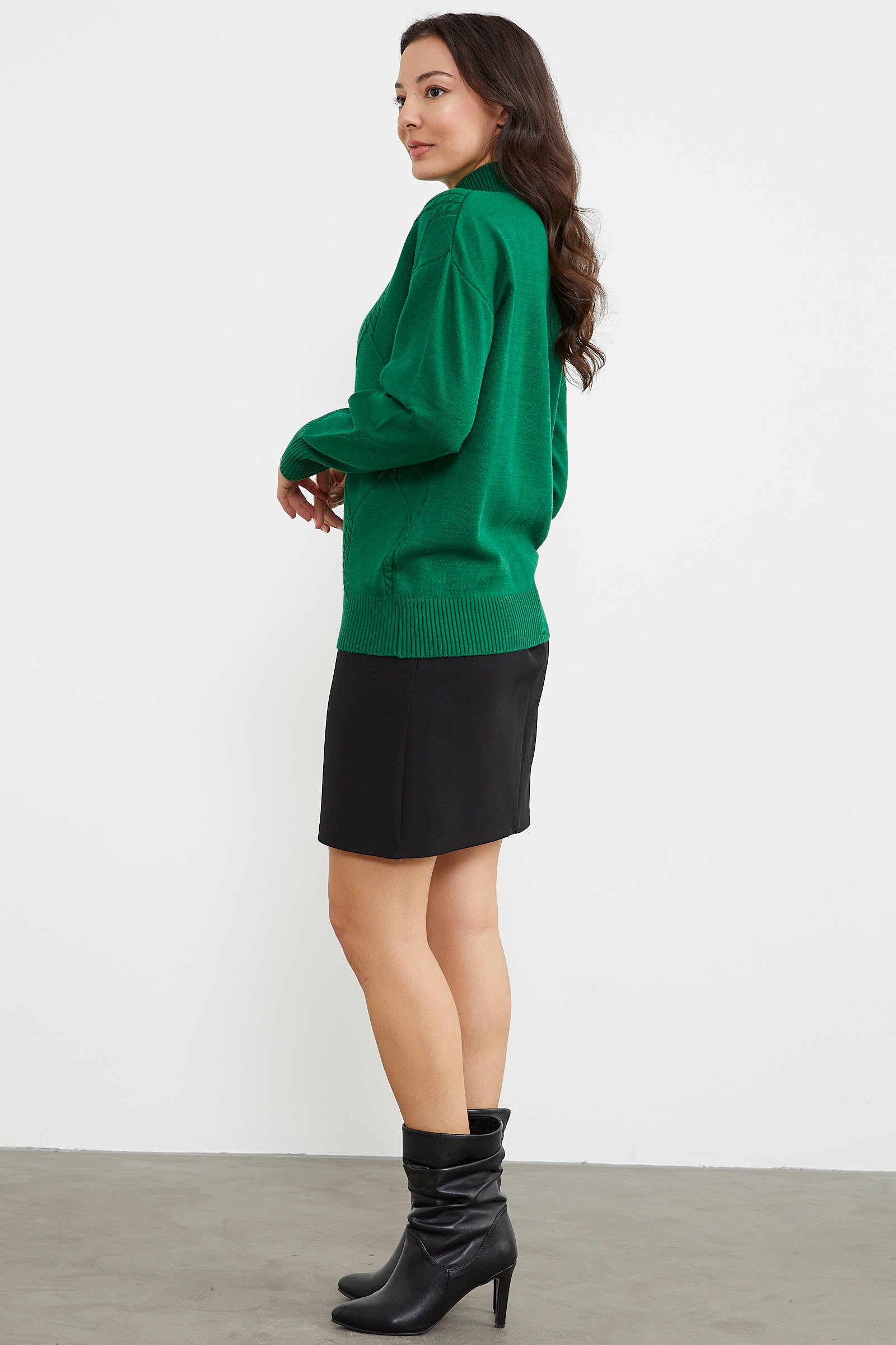 Yarım Balıkçı Desenli Basic Triko Kazak - Koyu Yeşil (6) Sementa