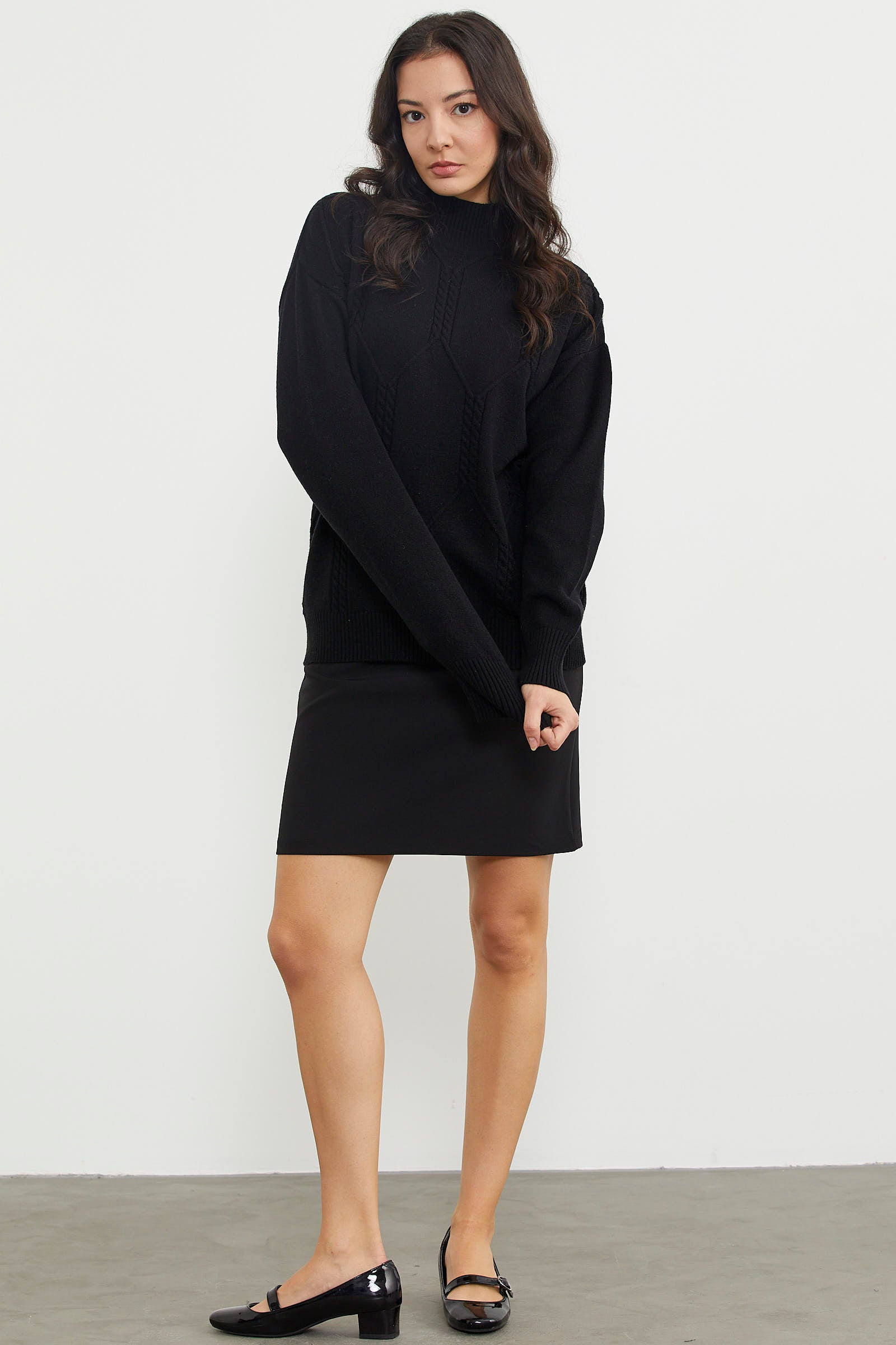 Yarım Balıkçı Desenli Basic Triko Kazak - Siyah (4) Sementa