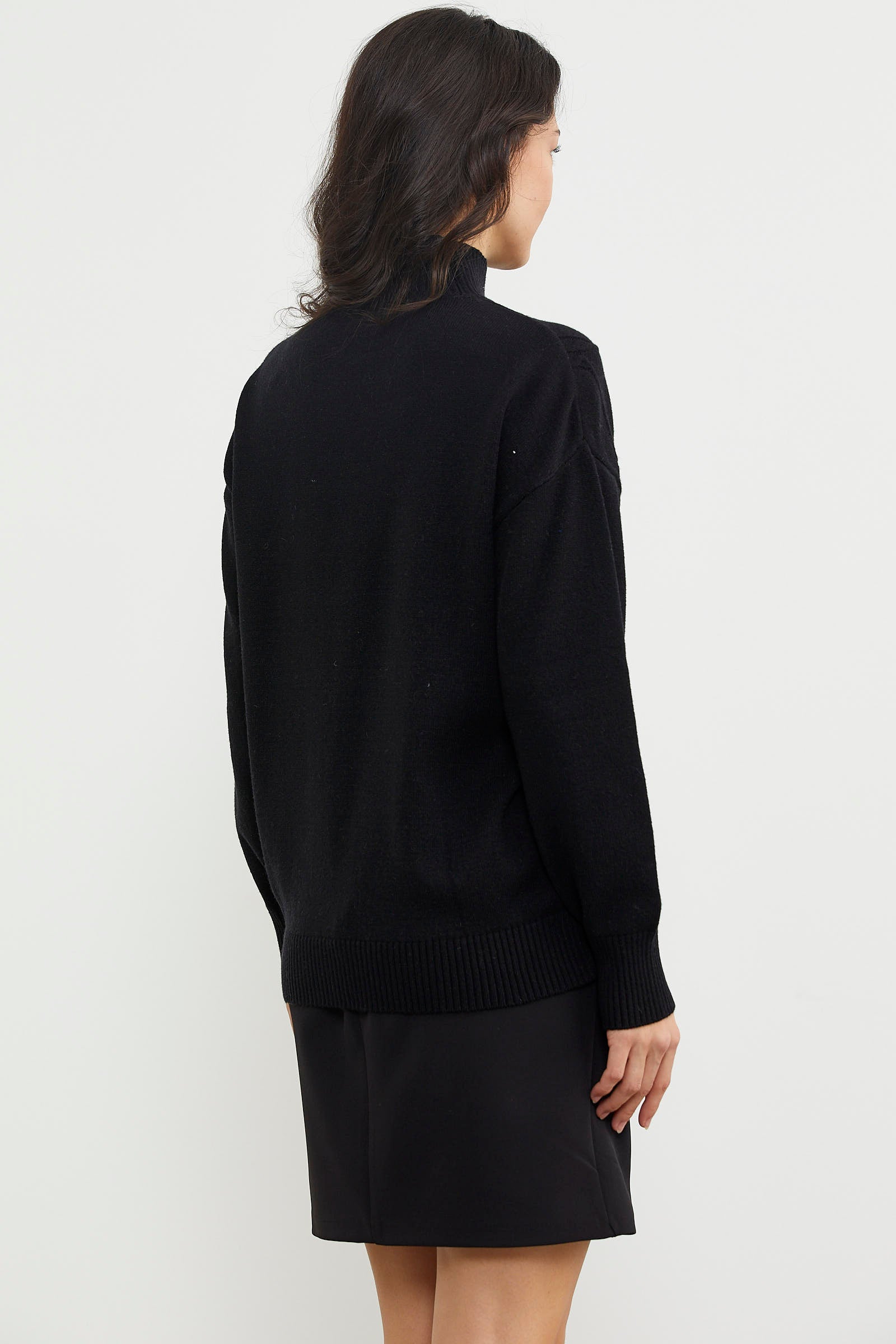 Yarım Balıkçı Desenli Basic Triko Kazak - Siyah (5) Sementa