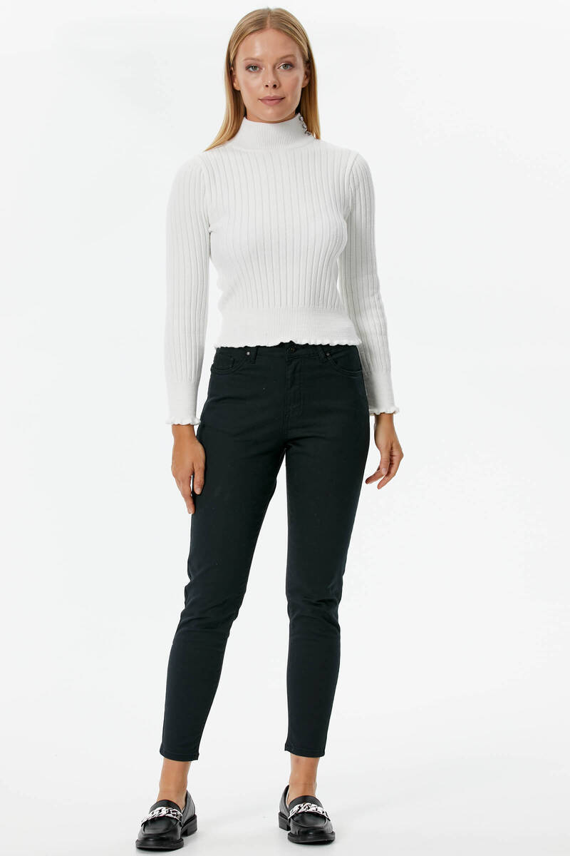 Yarım Balıkçı Düğmeli Derbili Triko Kazak - Kemik (3) Sementa