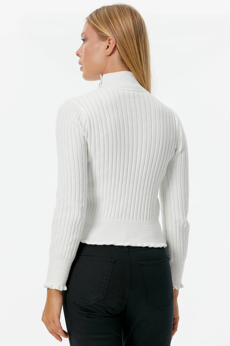 Yarım Balıkçı Düğmeli Derbili Triko Kazak - Kemik (5) Sementa