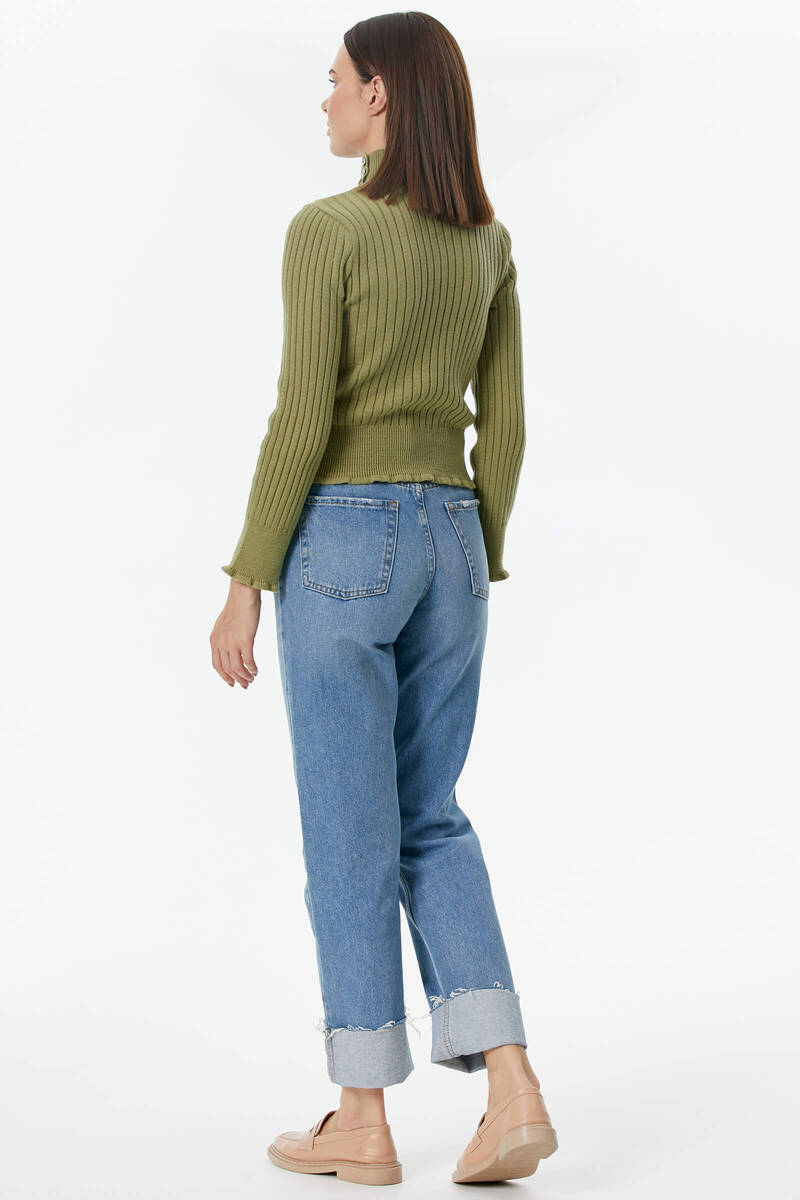 Yarım Balıkçı Düğmeli Derbili Triko Kazak - Yeşil (5) Sementa