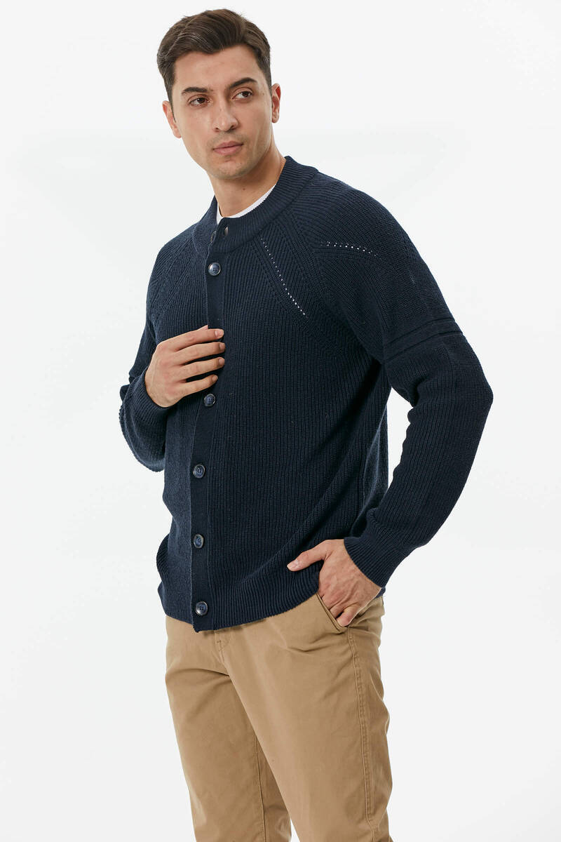 Yarım Balıkçı Düğmeli Triko Hırka - Lacivert (4) Sementa