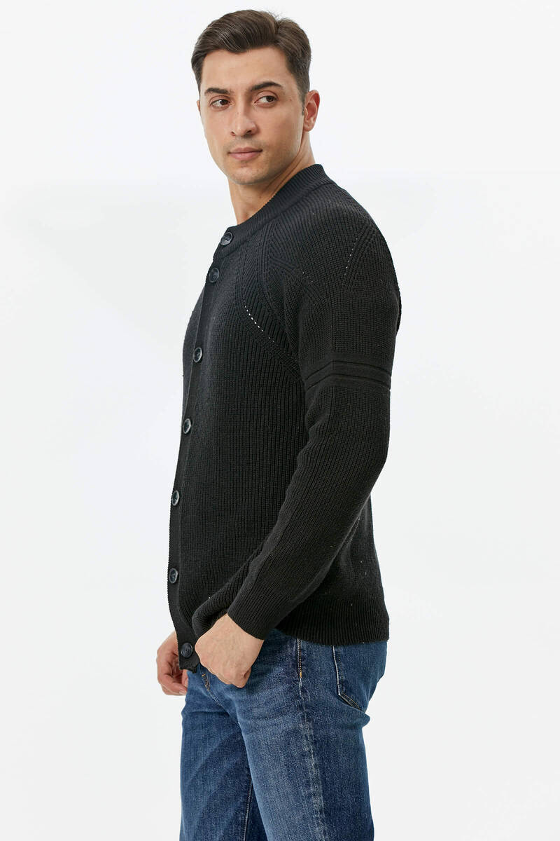 Yarım Balıkçı Düğmeli Triko Hırka - Siyah (4) Sementa