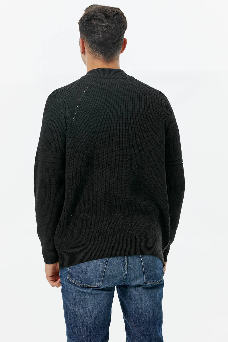 Yarım Balıkçı Düğmeli Triko Hırka - Siyah (5) Sementa